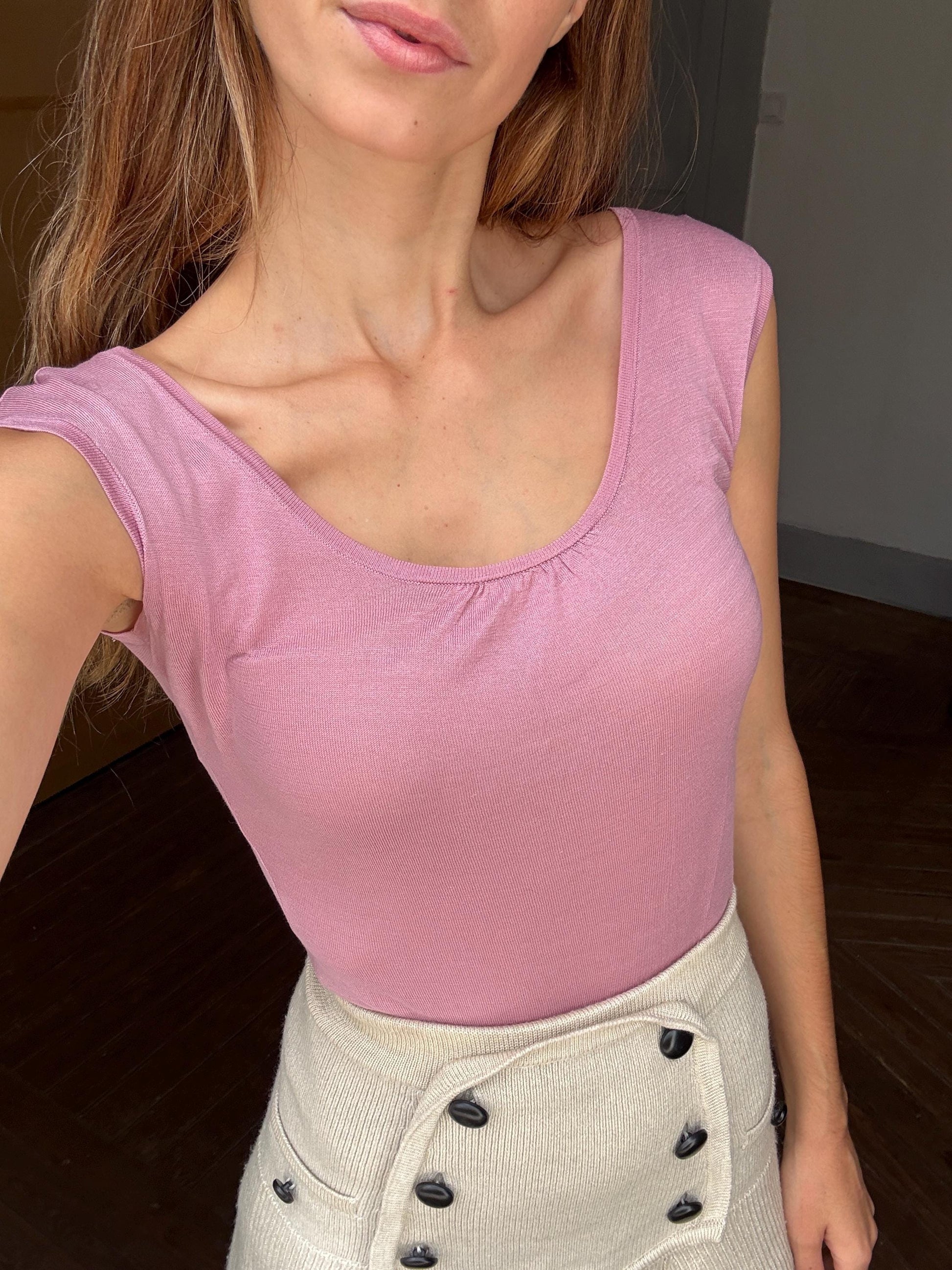 Vintage Cotton Scoop Neck Camisole | Soft Pink | 100% Cotton