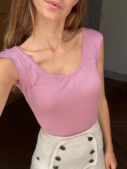 Vintage Cotton Scoop Neck Camisole | Soft Pink | 100% Cotton