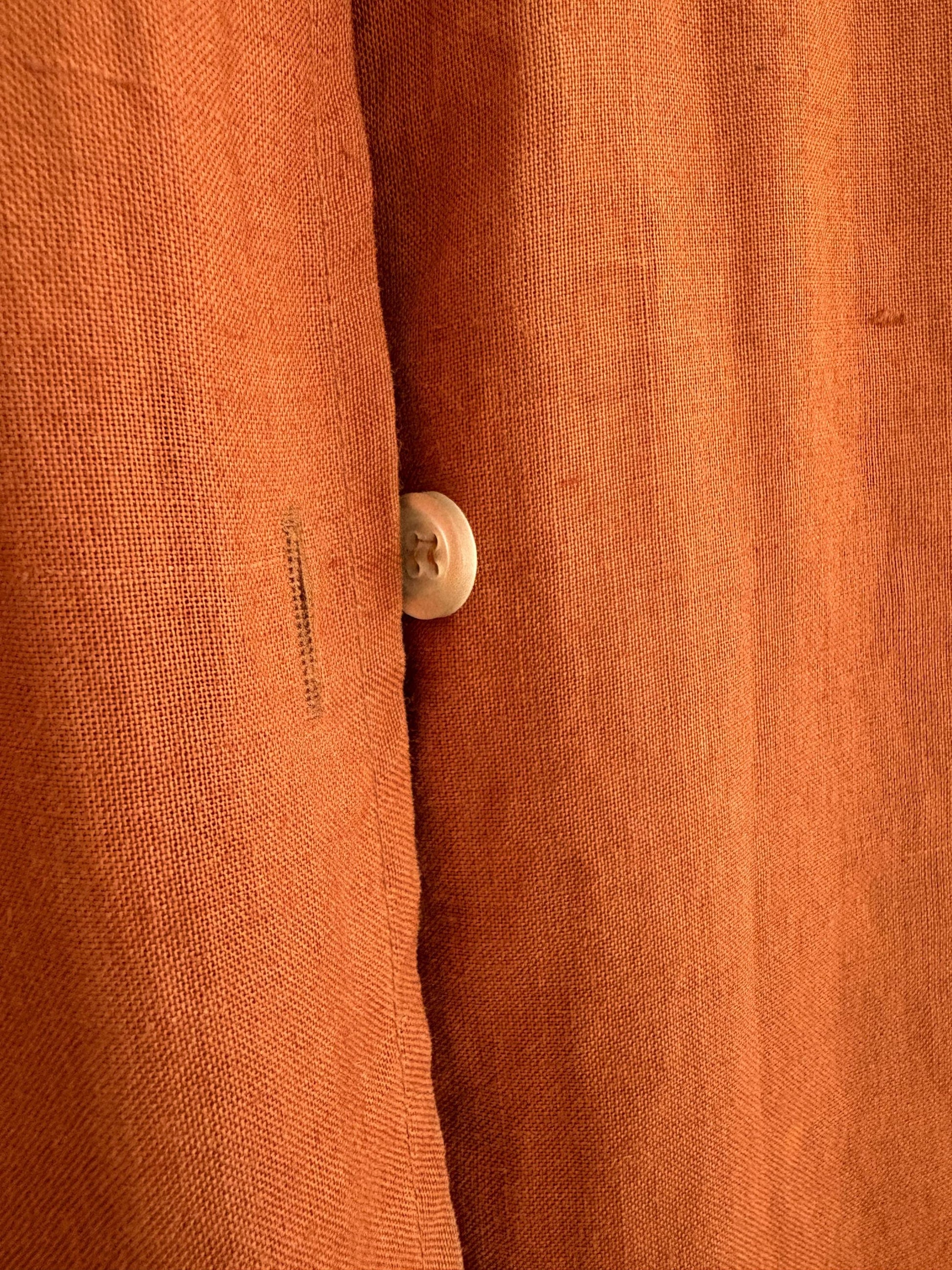 Vintage burnt orange woman blouse, Button up retro biodegradable ramie shirt, Vintage Zara plant fiber shirt, Earthy Sustainable fashion