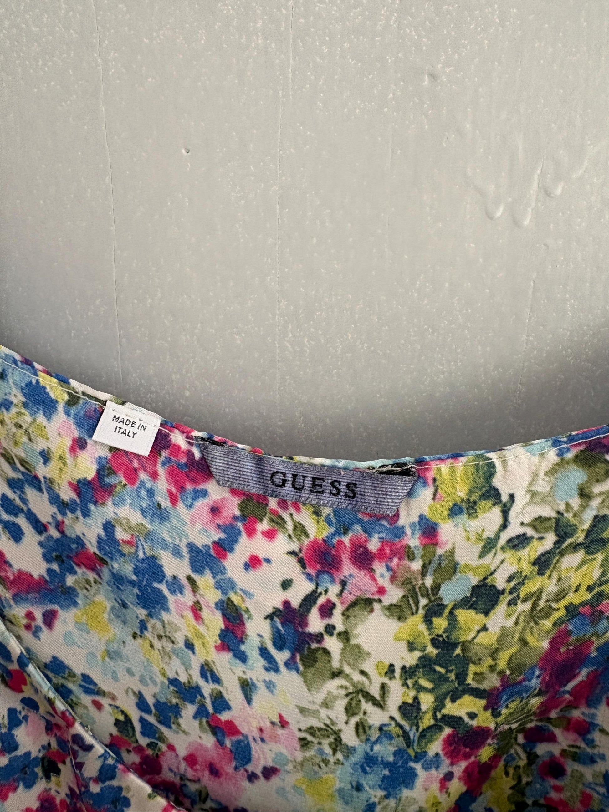 Vintage GUESS floral camisole, Y2k spaghetti loose layered tank top, Sexy see open neckline woman clothing, floral print corset top, L