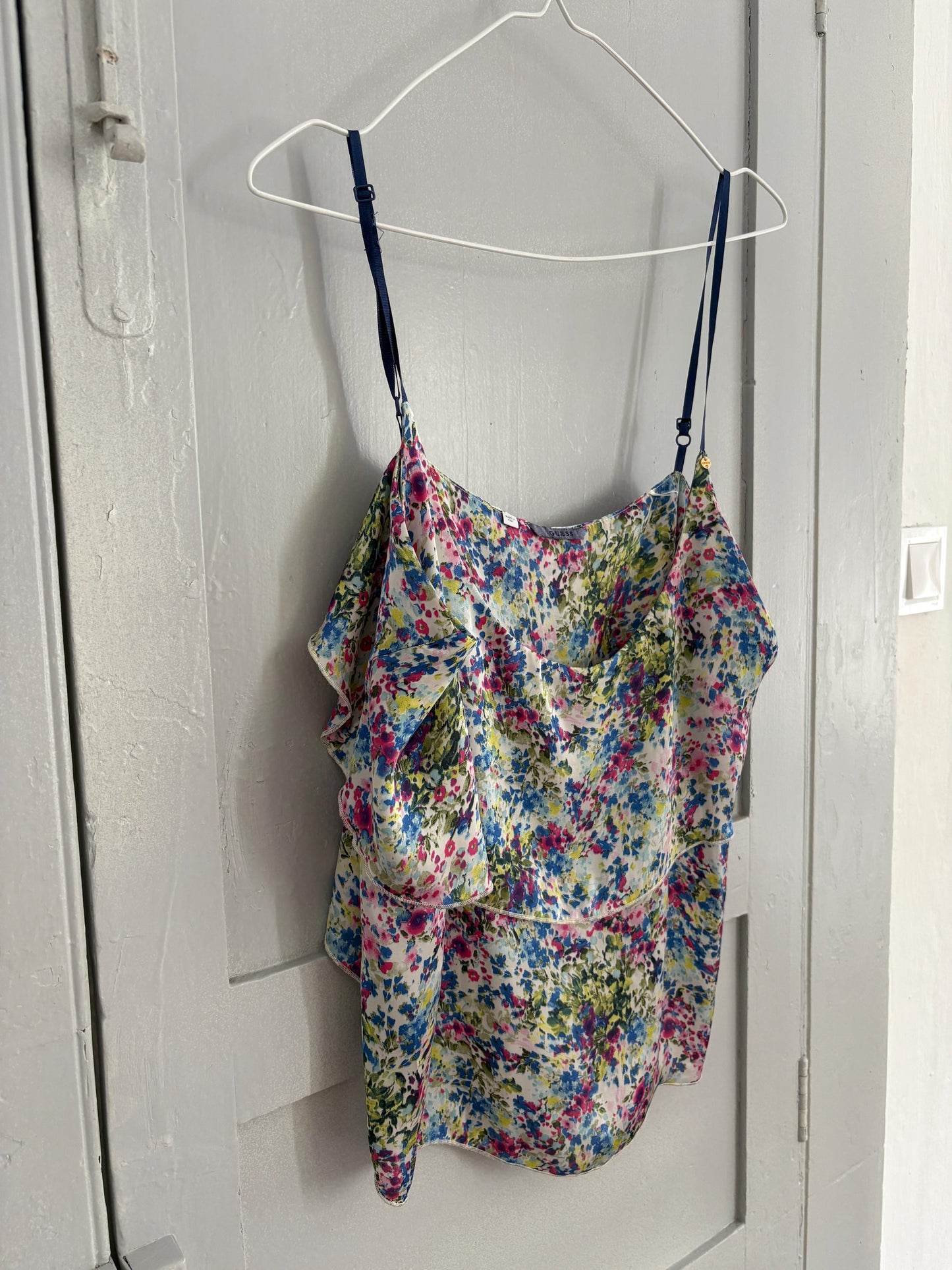Vintage GUESS floral camisole, Y2k spaghetti loose layered tank top, Sexy see open neckline woman clothing, floral print corset top, L