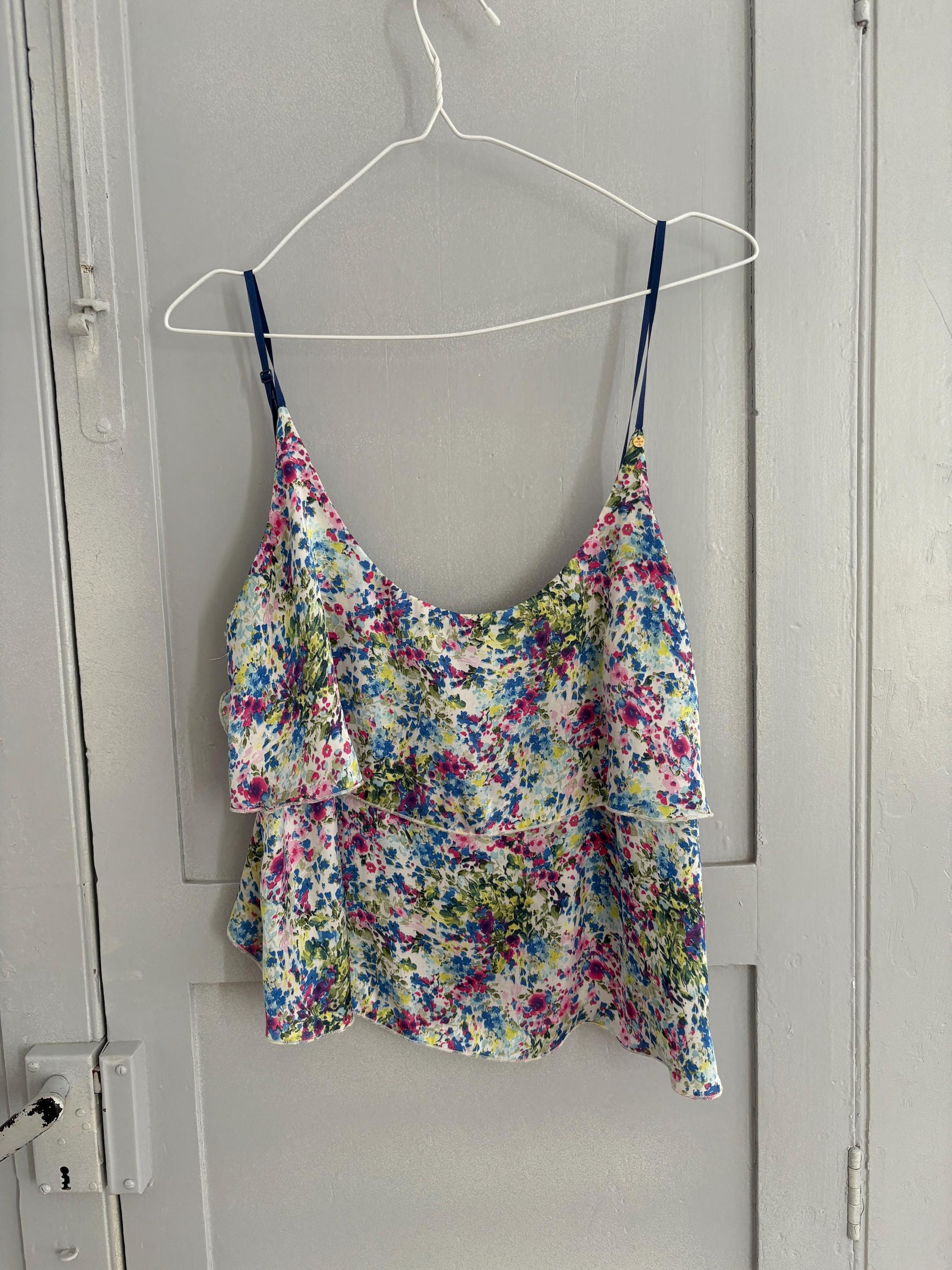 Vintage GUESS floral camisole, Y2k spaghetti loose layered tank top, Sexy see open neckline woman clothing, floral print corset top, L