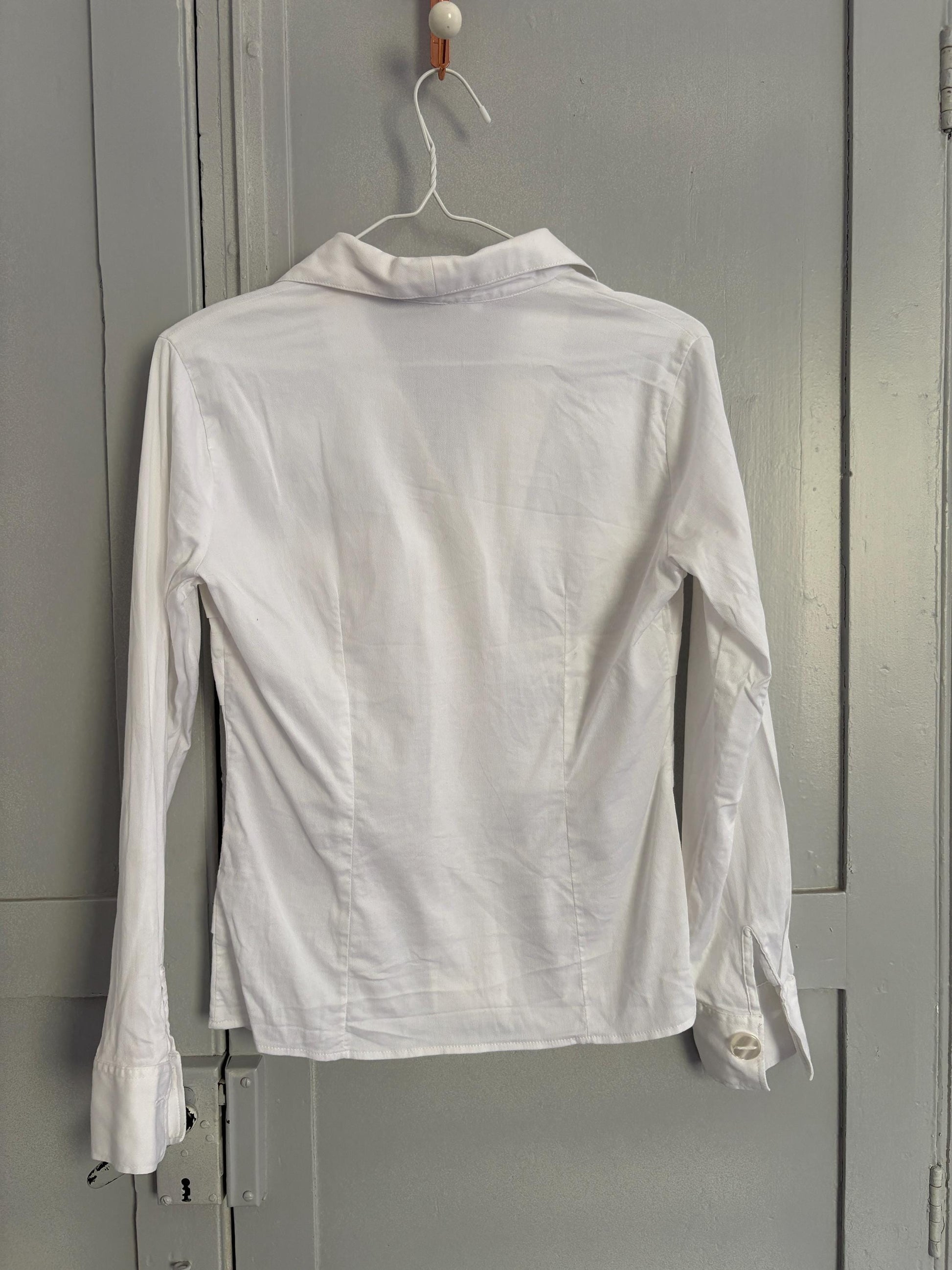 White vintage blouse, Italian design elegant woman top, Light academia wardrobe essential, Nara Camicie, Made in Italy, Size XS