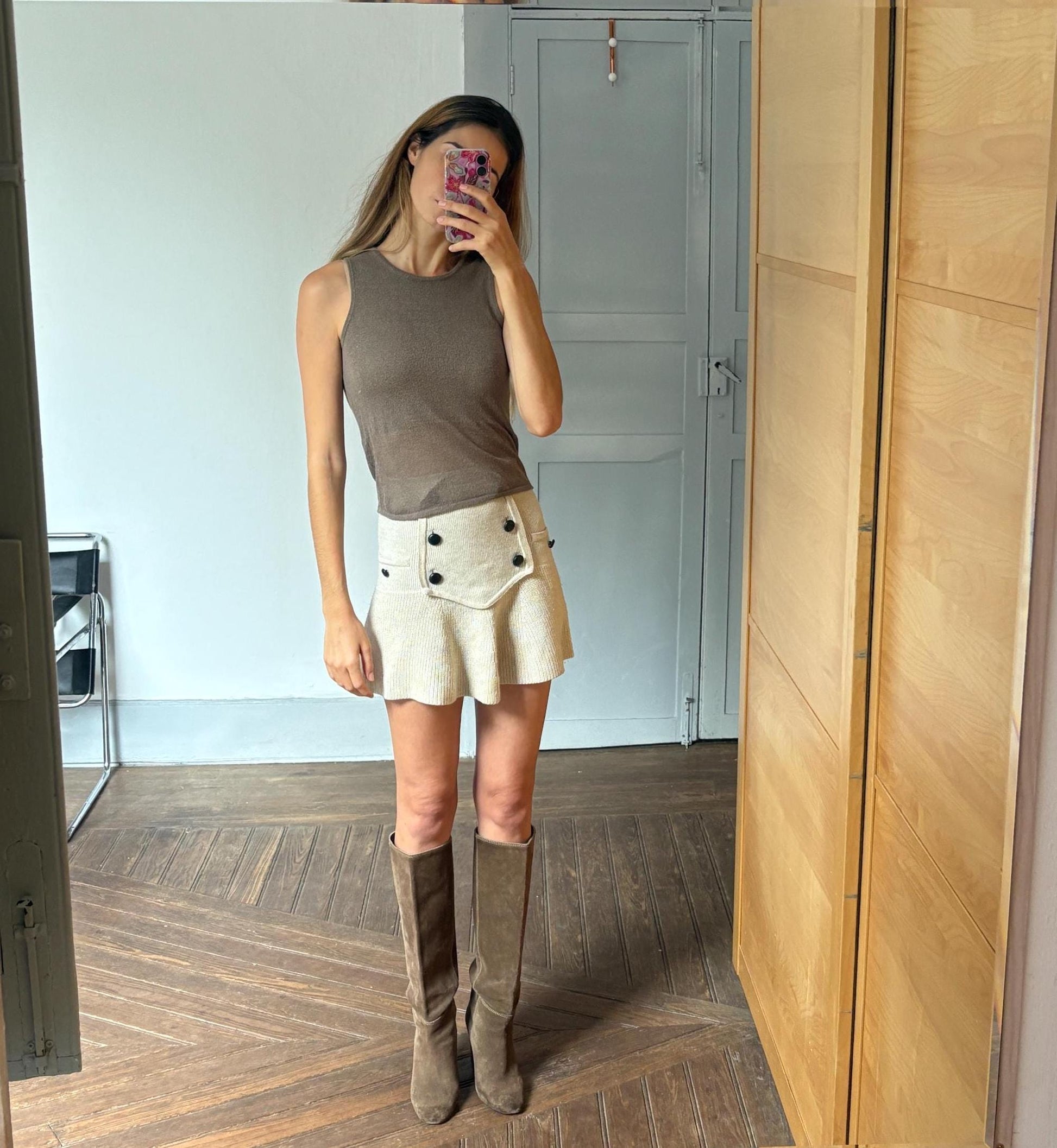 Vintage moss green minimalist tank top, Sleeveless basic Y2k fit Sexy see through used woman clothing, Artichoke natural colour shirt, XS