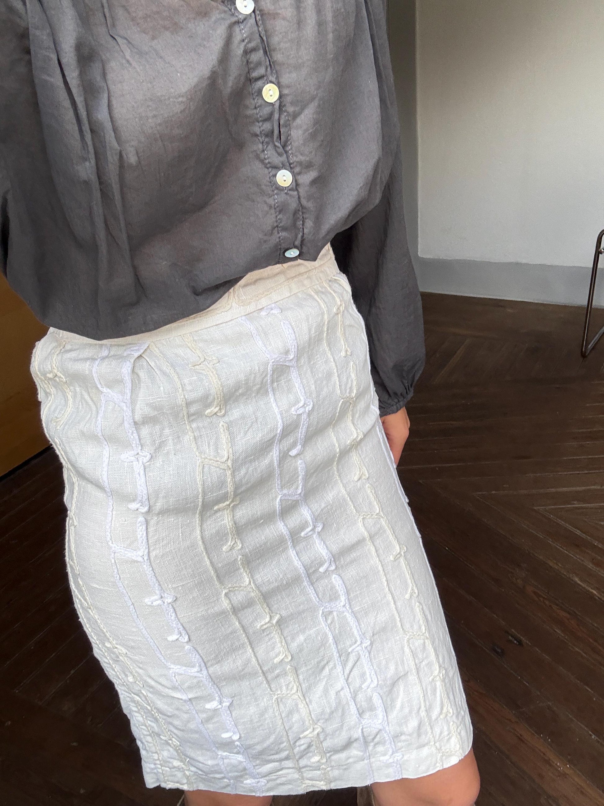 Vintage HANDMADE white textured pencil skirt, Apolyptic elegant woman clothing, High Waisted Midi Skirt, Unique design