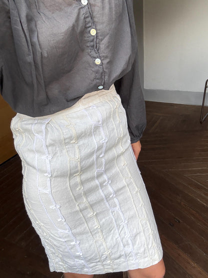Vintage Handmade White Textured Midi Skirt — additional view 5