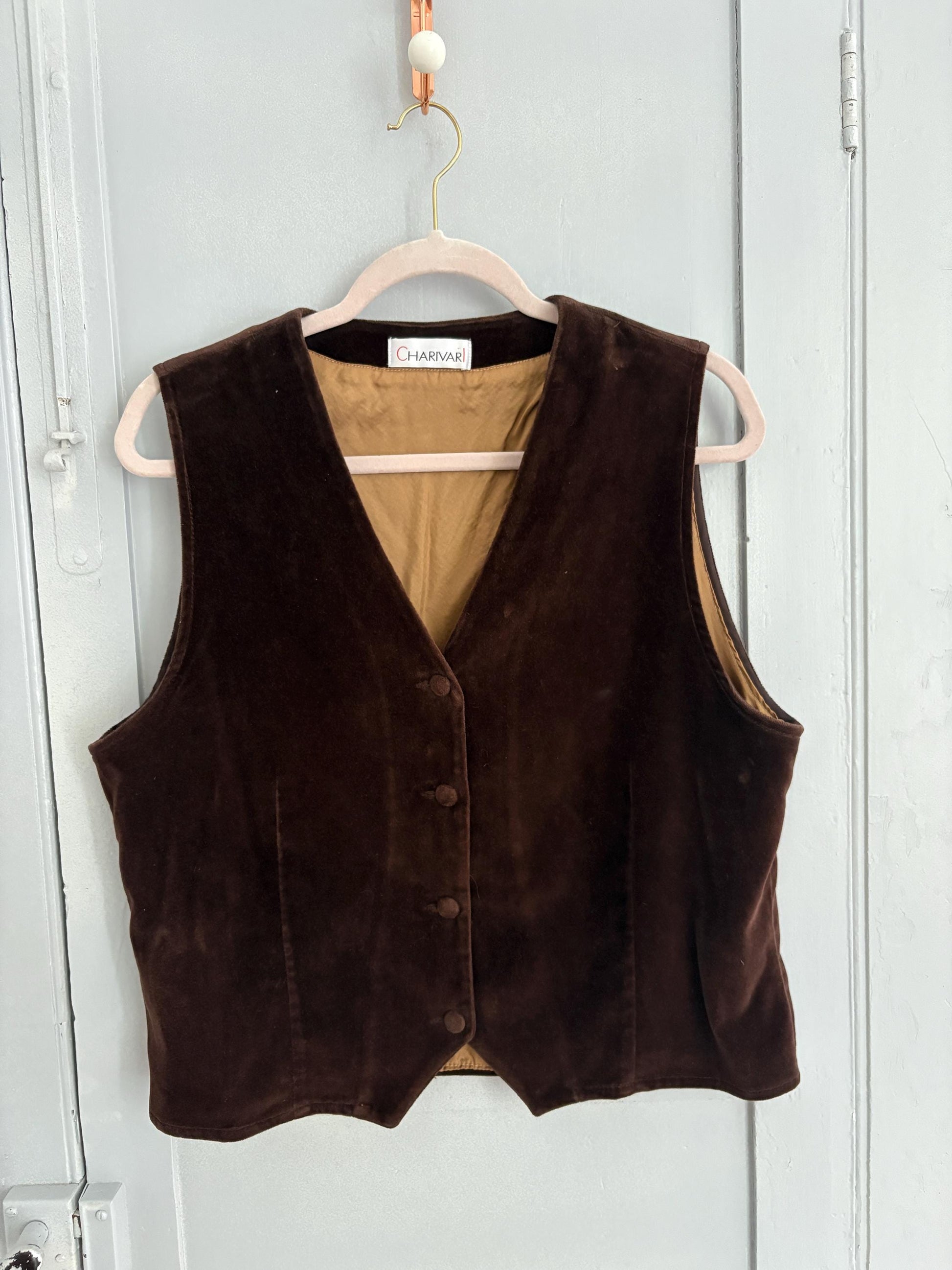 Vintage dark brown Velvet gilet, Sleeveless velour christmas vest, Vintage dark academia waistcoat, Smart professor clothing, M