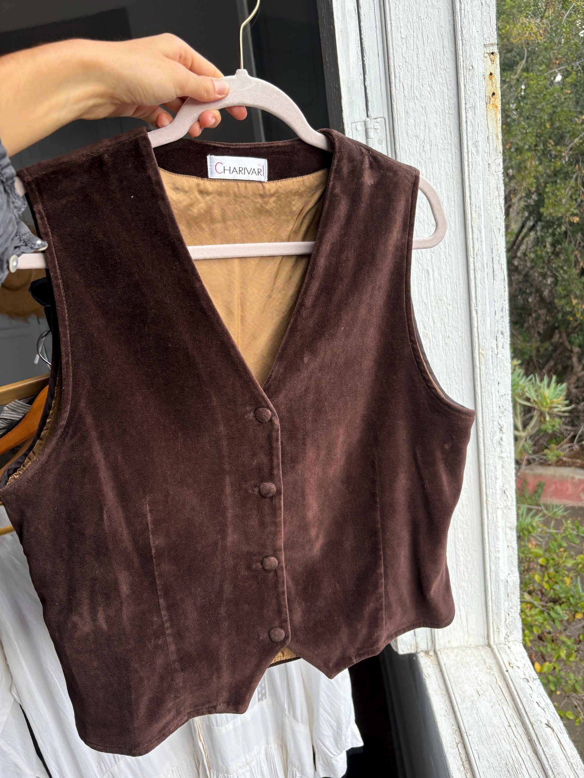 Vintage dark brown Velvet gilet, Sleeveless velour christmas vest, Vintage dark academia waistcoat, Smart professor clothing, M