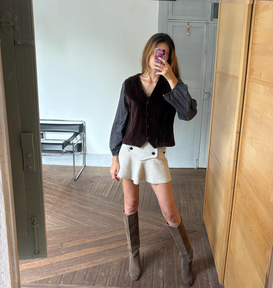 Vintage dark brown Velvet gilet, Sleeveless velour christmas vest, Vintage dark academia waistcoat, Smart professor clothing, M