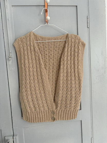 Cream Knit Vintage Sleeveless Vest — back view
