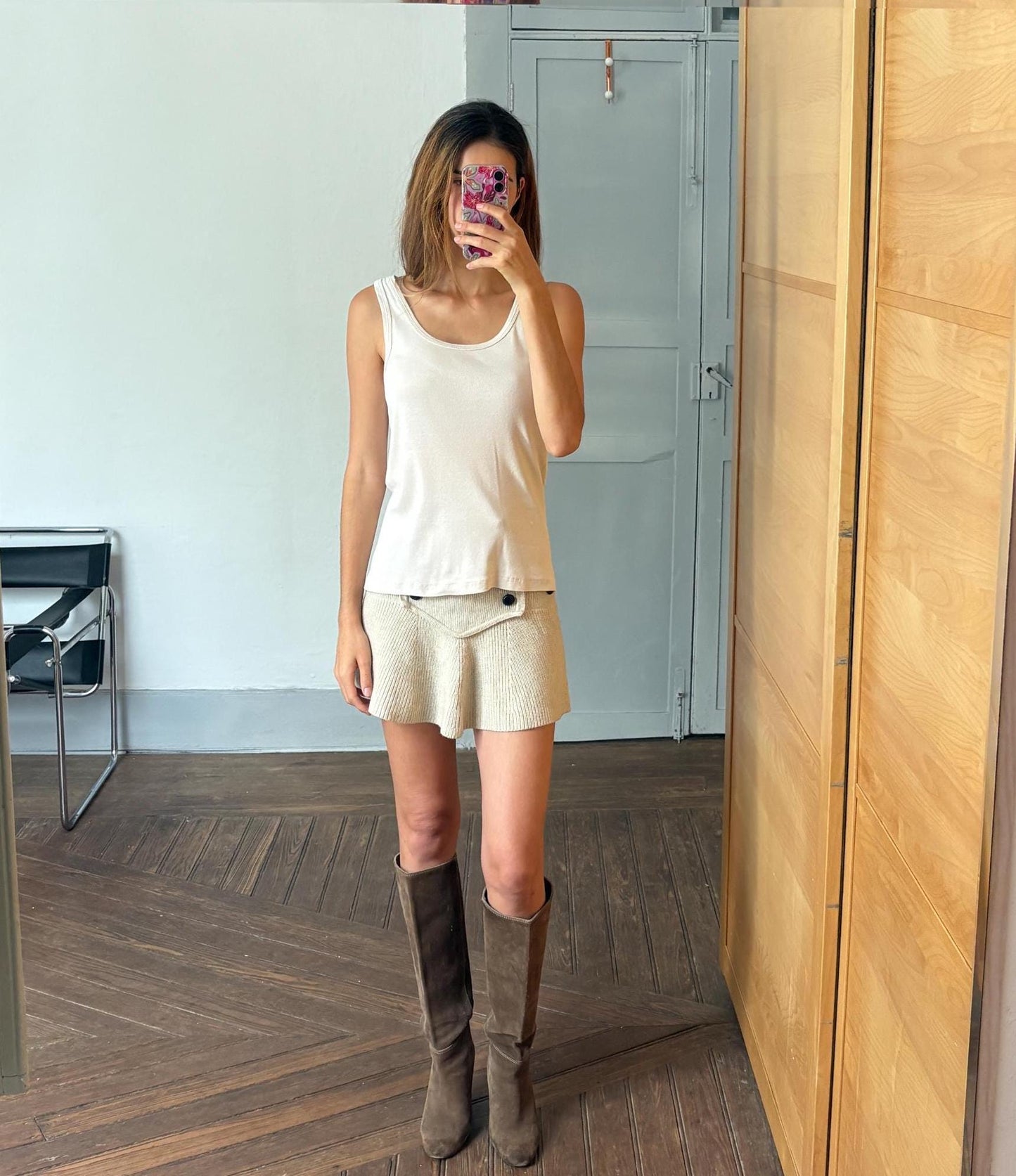 Vintage off white By Malene Birger tank top, Designer eggshell white camisole, Elegant cotton top