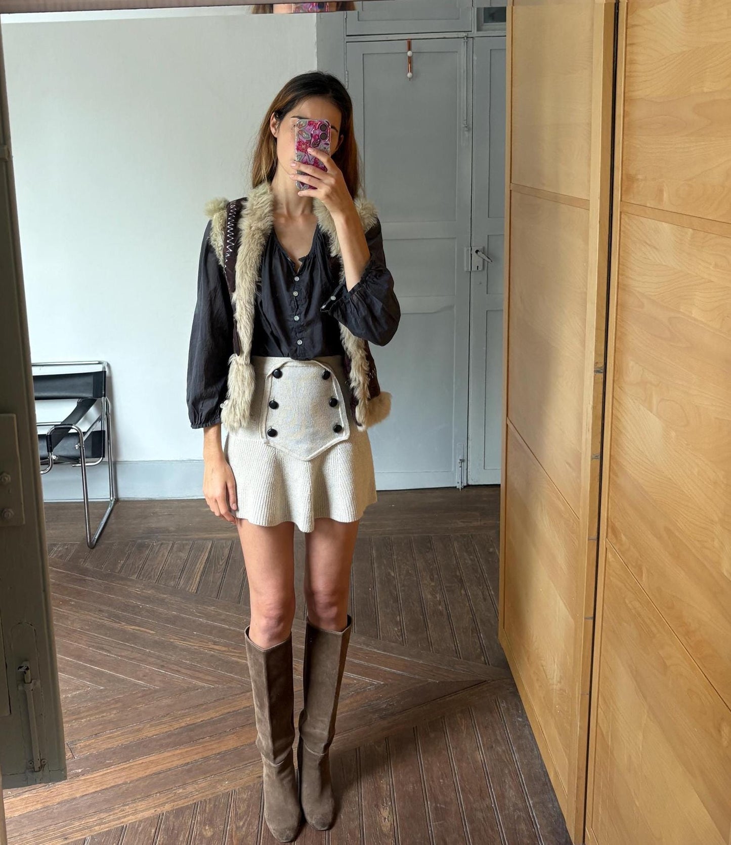 Vintage wool leather lammy vest, Sleeveless genuine leather 70s gilet, Sheep hide winter waistcoat, Sheephide cardigan