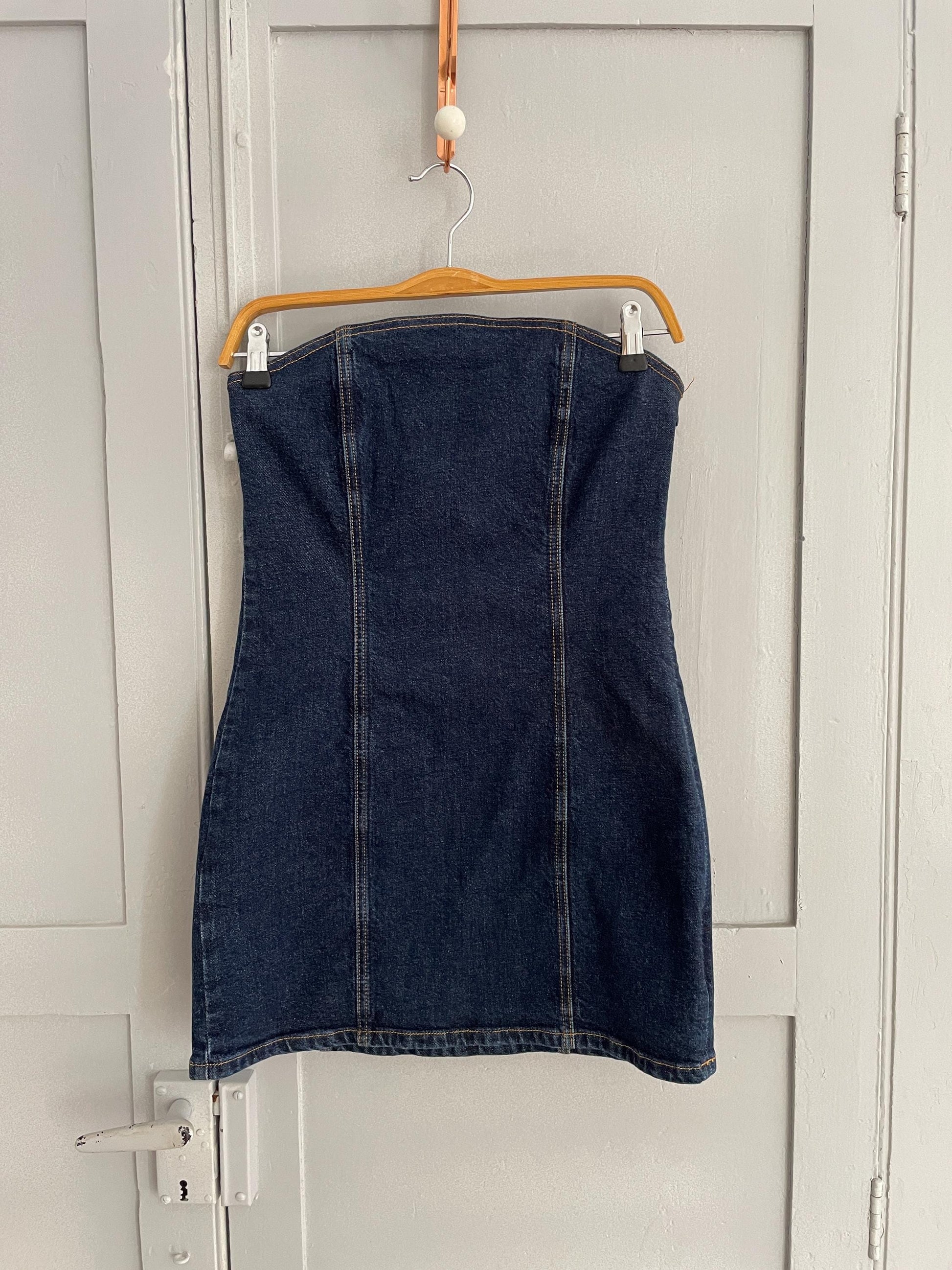 Vintage FIORUCCI denim bodycon dress, Sexy designer dress, Strapless new branded summer dress, Y2k aesthetic style, M