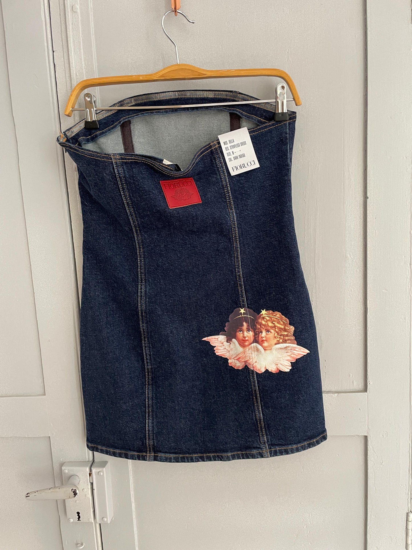 Vintage FIORUCCI denim bodycon dress, Sexy designer dress, Strapless new branded summer dress, Y2k aesthetic style, M