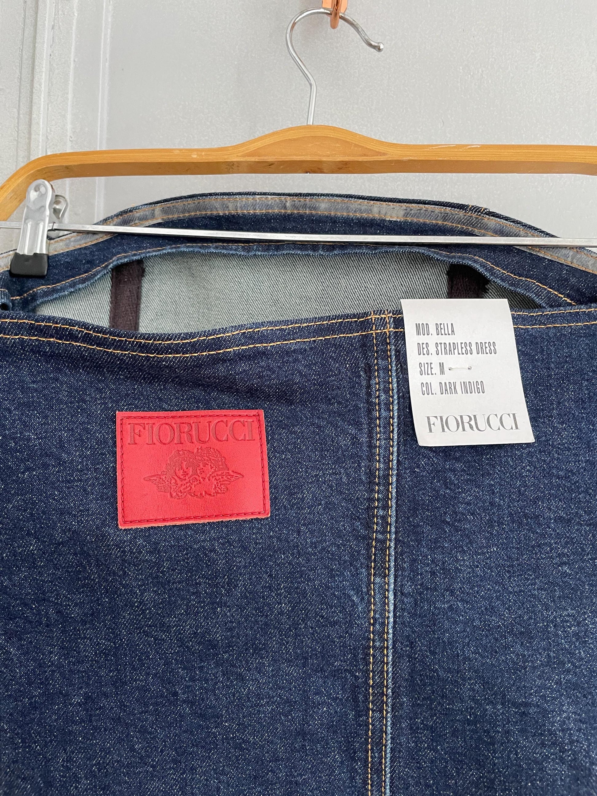 Vintage FIORUCCI denim bodycon dress, Sexy designer dress, Strapless new branded summer dress, Y2k aesthetic style, M