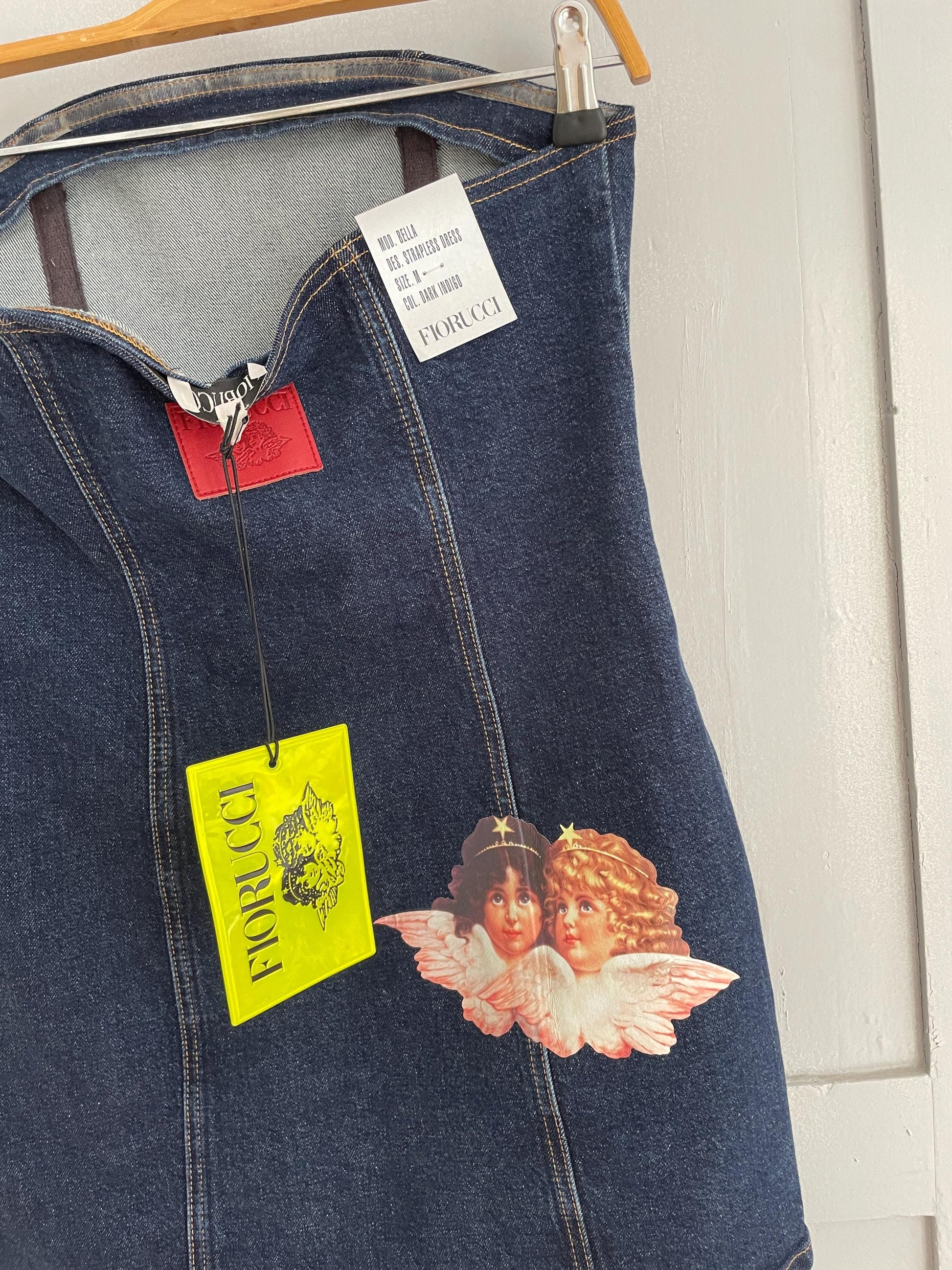 Vintage FIORUCCI denim bodycon dress, Sexy designer dress, Strapless new branded summer dress, Y2k aesthetic style, M