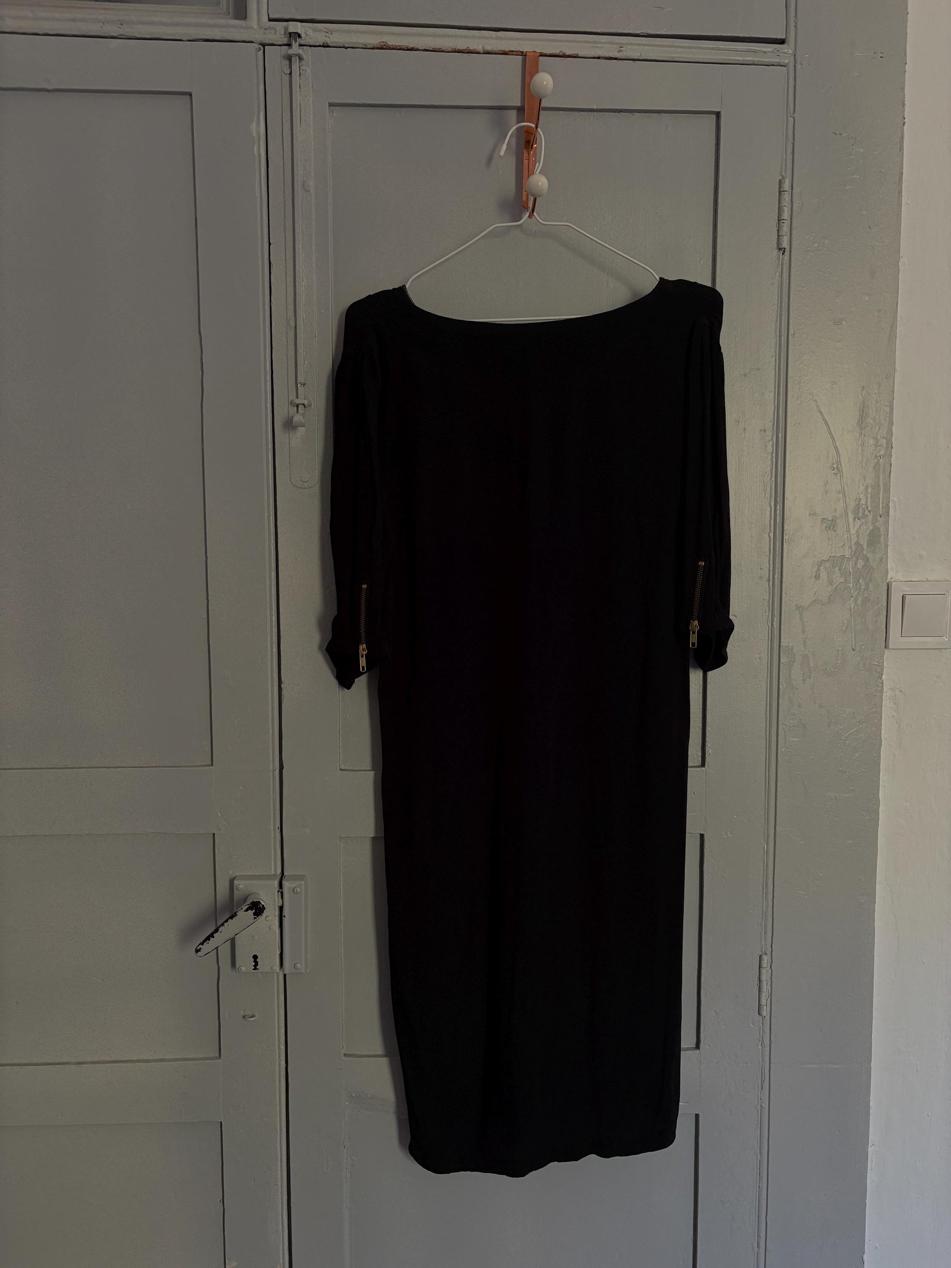 Vintage Maison Scotch black dress, Sexy zipper v neck Basic casual loose fit dress, Lightweight summer dress