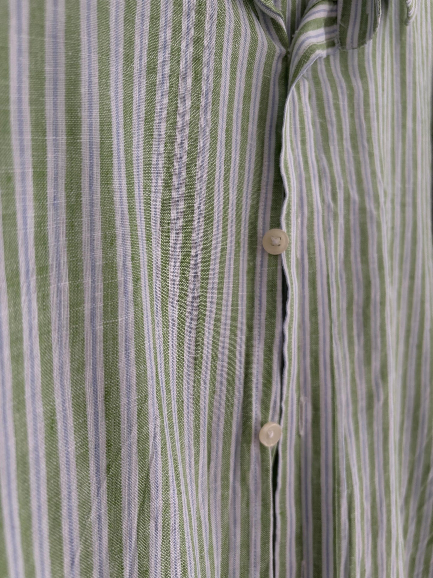 Pure fresh linen vintage green striped shirt, Lightweight quality summer Button-Down Shirt - Oversized wrap top