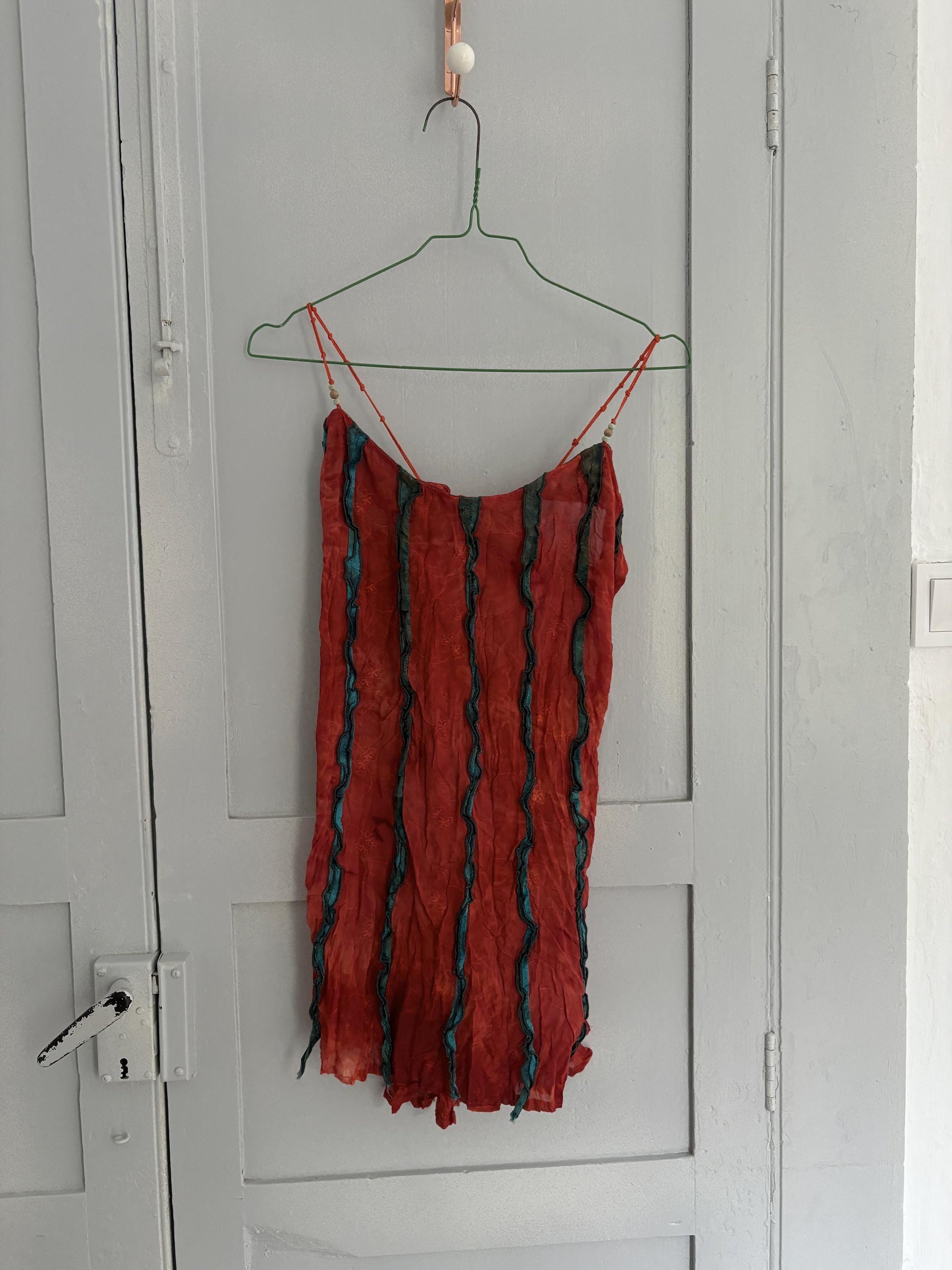 Red vintage camisole with knotted shoulder straps, Retro Unique vintage summer camisole