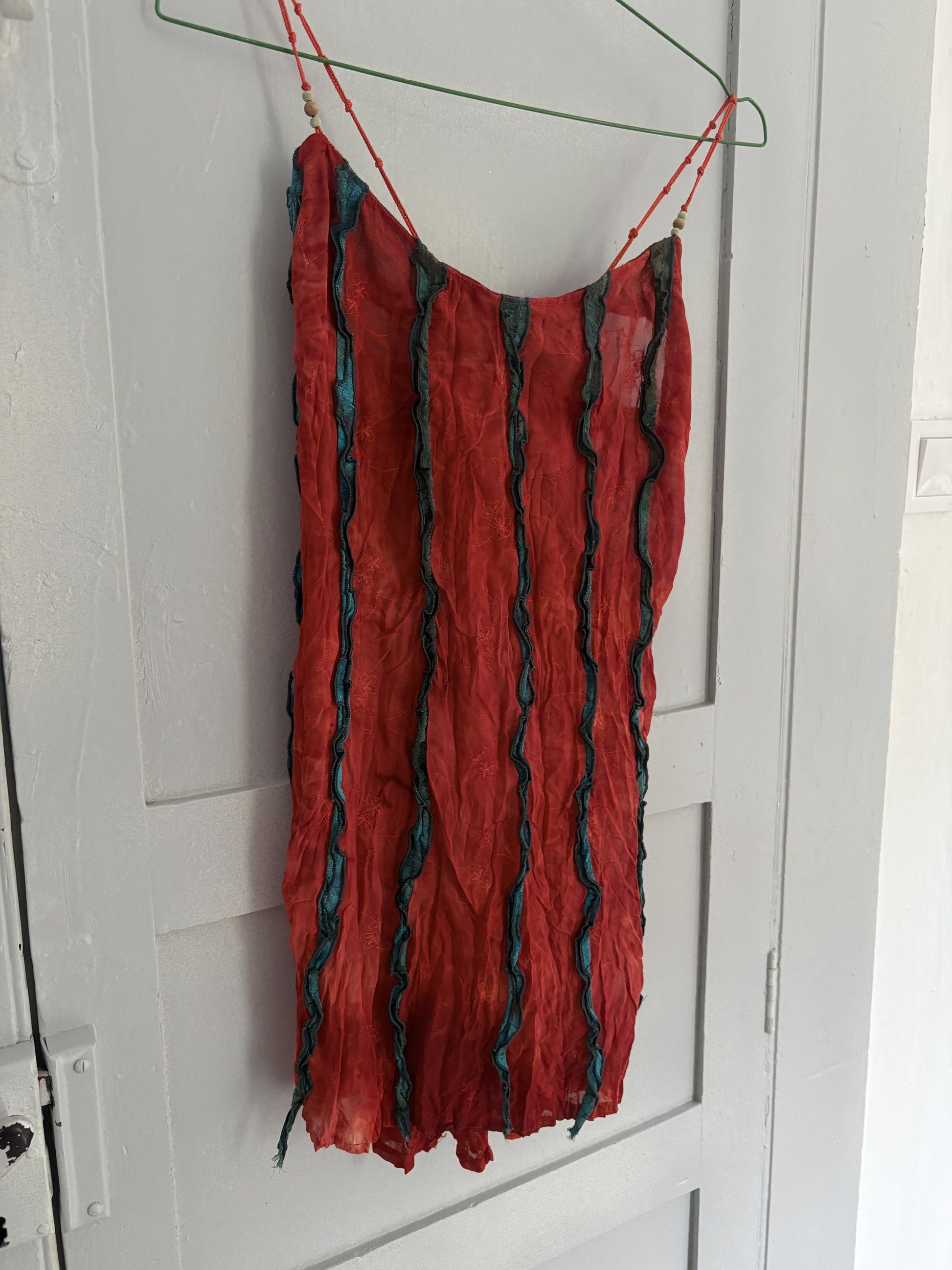 Red vintage camisole with knotted shoulder straps, Retro Unique vintage summer camisole