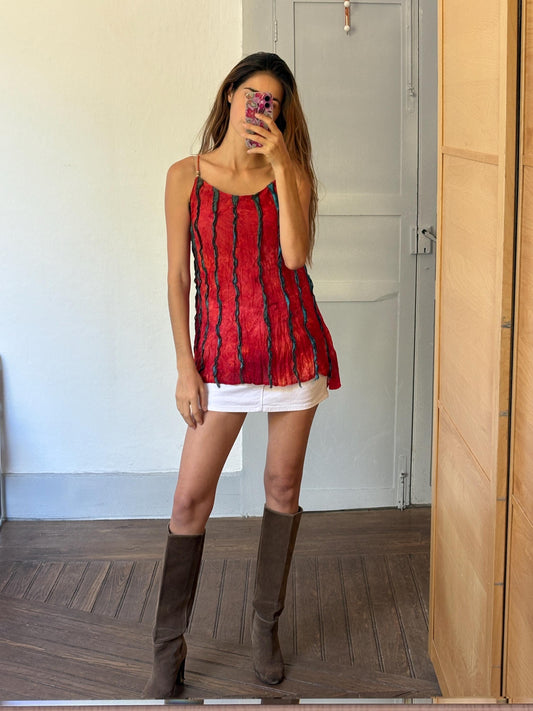 Red vintage camisole with knotted shoulder straps