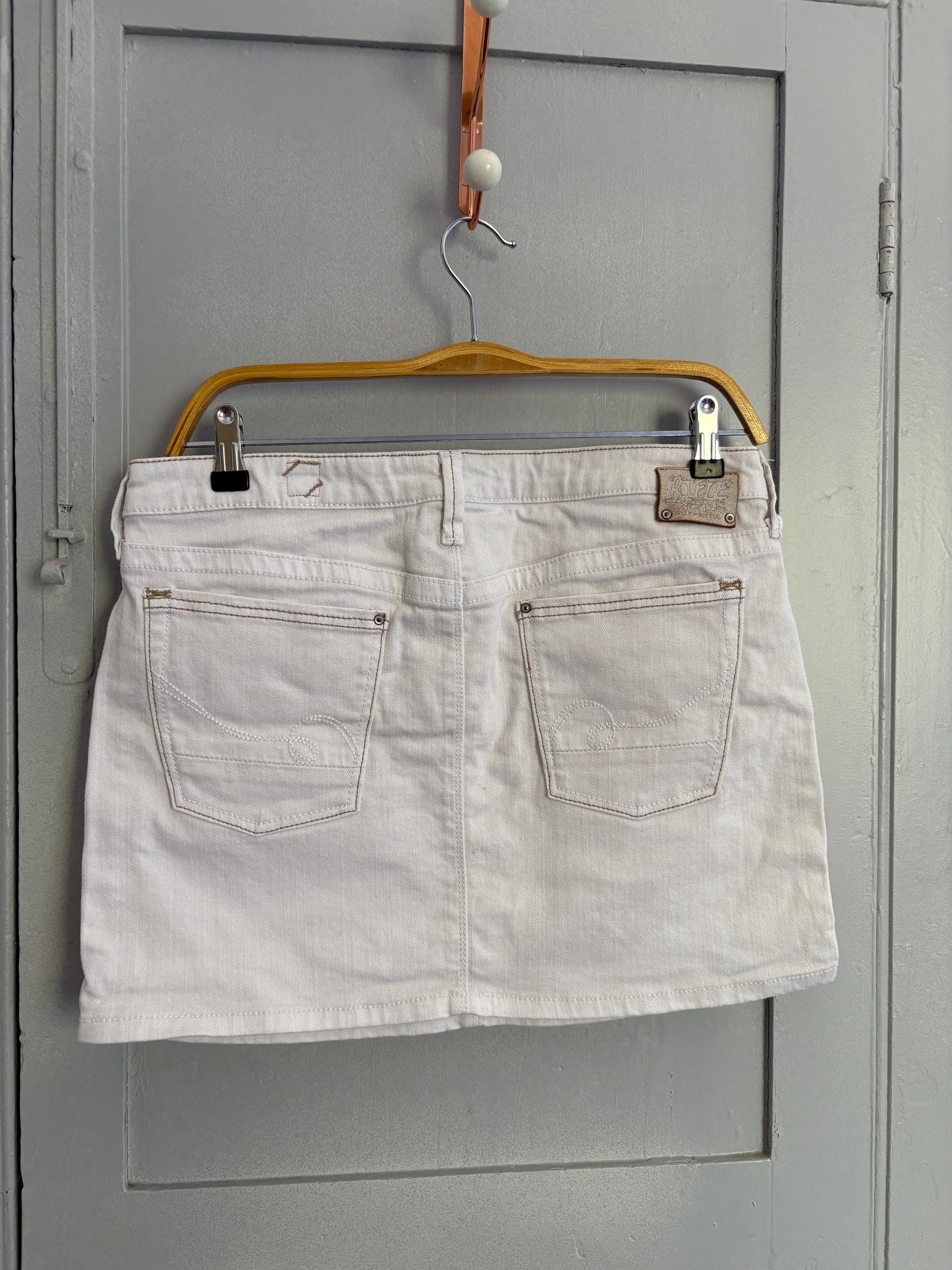 Vintage RIFLE JEANS white denim mini skirt, Y2k low waist mini jeans skirt, 30, L
