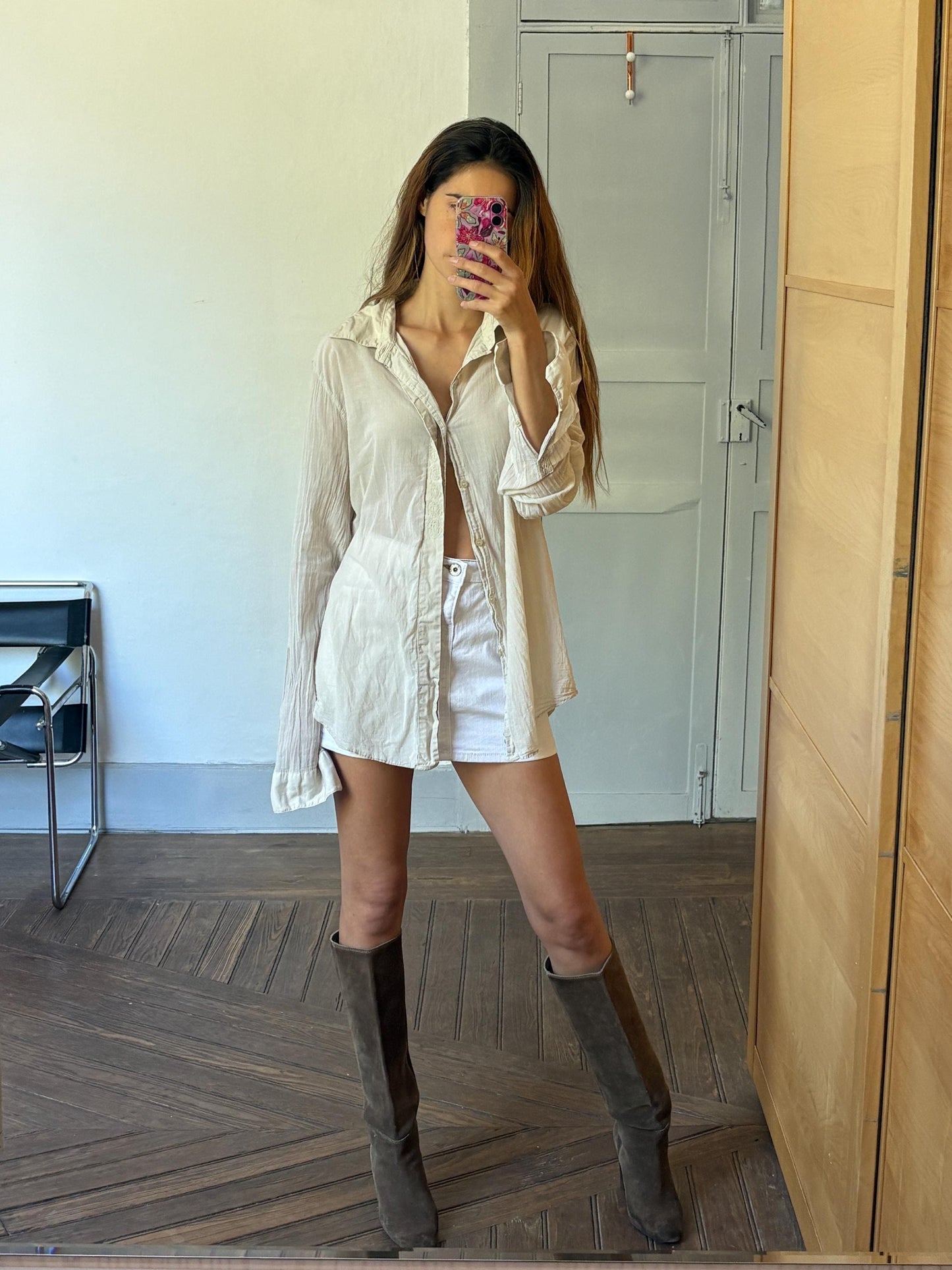 Vintage Y2K White Denim Mini Skirt — back view