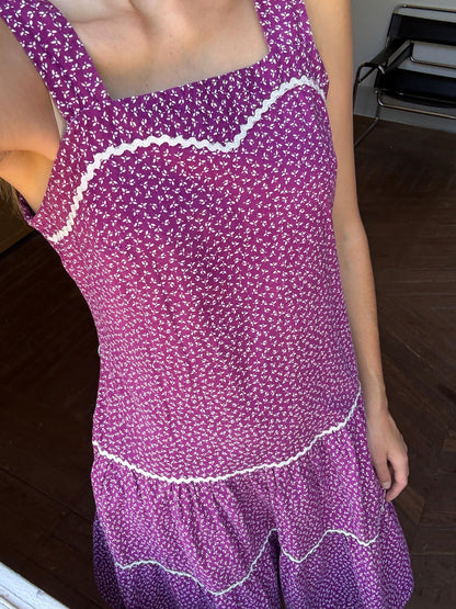 Vintage purple woman dress, Handmade floral midi dress