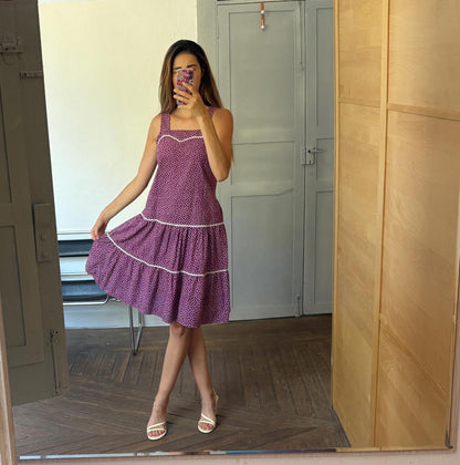 Vintage purple woman dress, Handmade floral midi dress