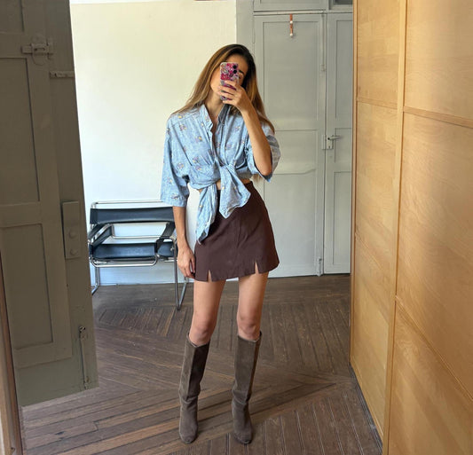 Vintage groovy 70s print oversized button up shirt.