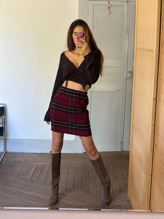 Vintage red Pleated Plaid pencil Skirt, High Waisted red tartan Midi Skirt, Retro Classic, S