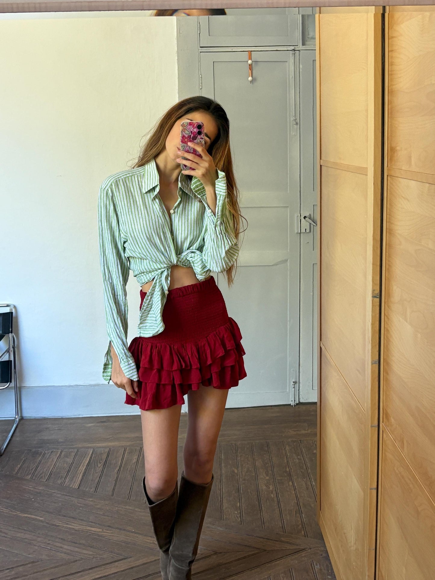 Pure fresh linen vintage green striped shirt, Lightweight quality summer Button-Down Shirt - Oversized wrap top