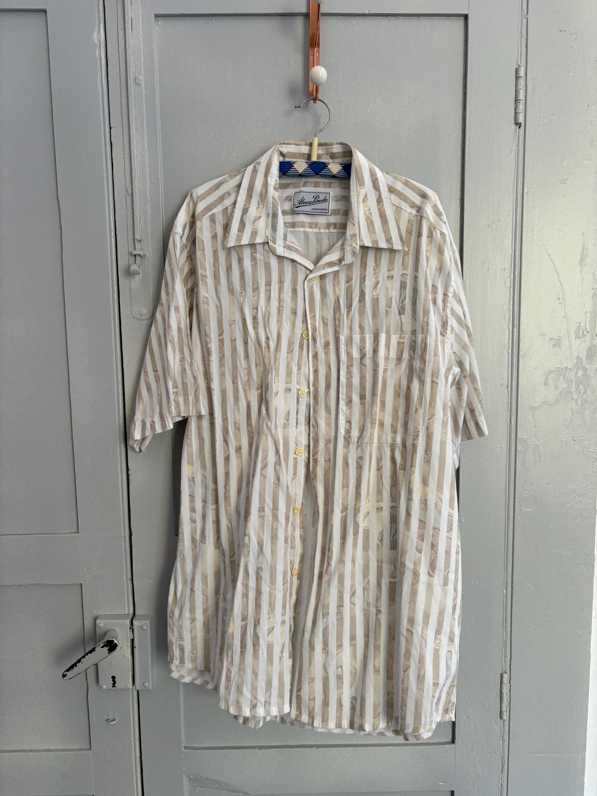Vintage striped floral Button-Down Shirt - Oversized Summer Shirt