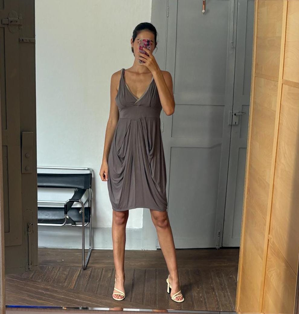 Vintage grey midi Dress, Sleeveless sexy Slip Dress, Minimalist Boho Style, Comfortable summer dress