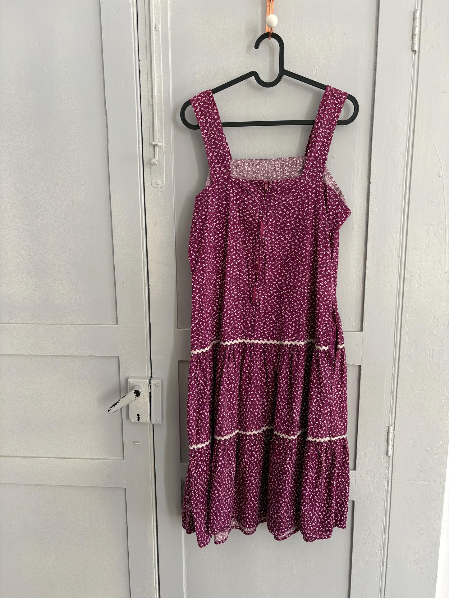 Vintage purple woman dress, Handmade floral midi dress