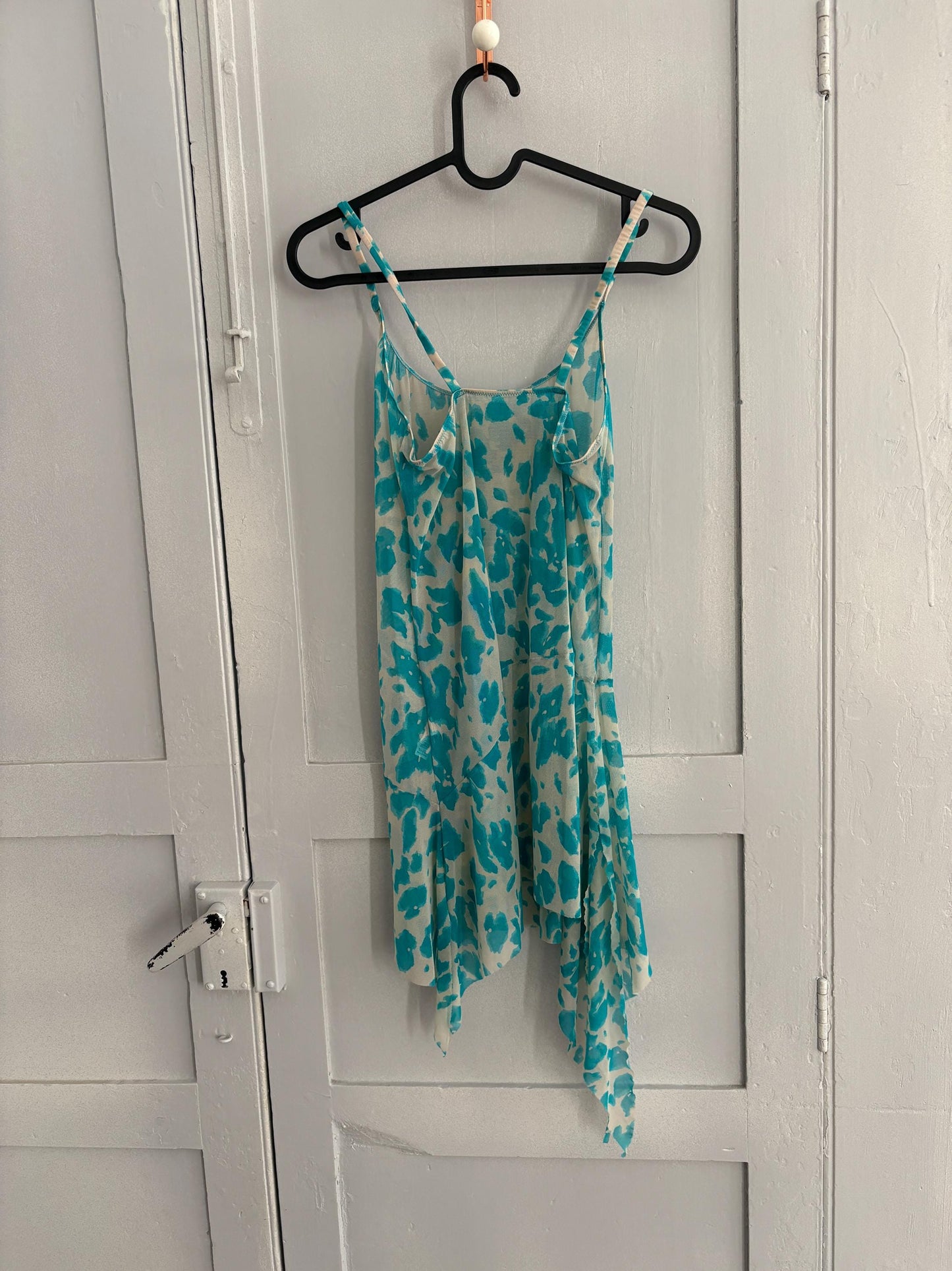 Y2K sexy Vintage blue sheer lingerie dress, See through net bikini dress, Photoshoot clothing, Playful lingerie