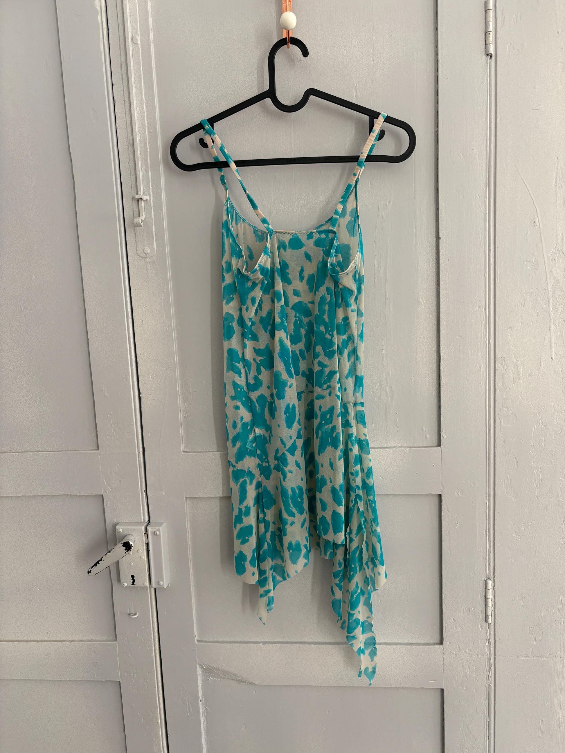 Y2K sexy Vintage blue sheer lingerie dress, See through net bikini dress, Photoshoot clothing, Playful lingerie