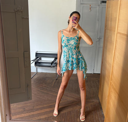 Vintage Blue Sheer Lingerie Dress — back view