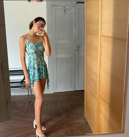 Vintage Blue Sheer Lingerie Dress — fabric close-up
