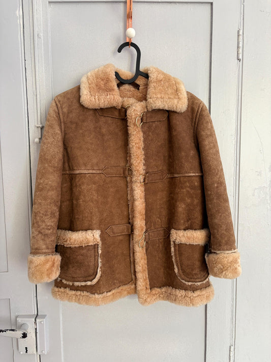 Vintage genuine leather KIDS lammy coat, Wool winter jacket for children, 9 - 10 Year old, 134 - 140