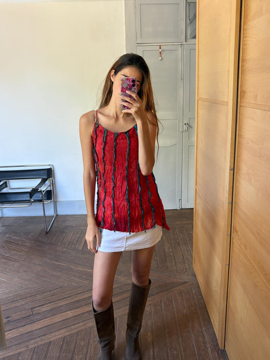 Red vintage camisole with knotted shoulder straps, Retro Unique vintage summer camisole