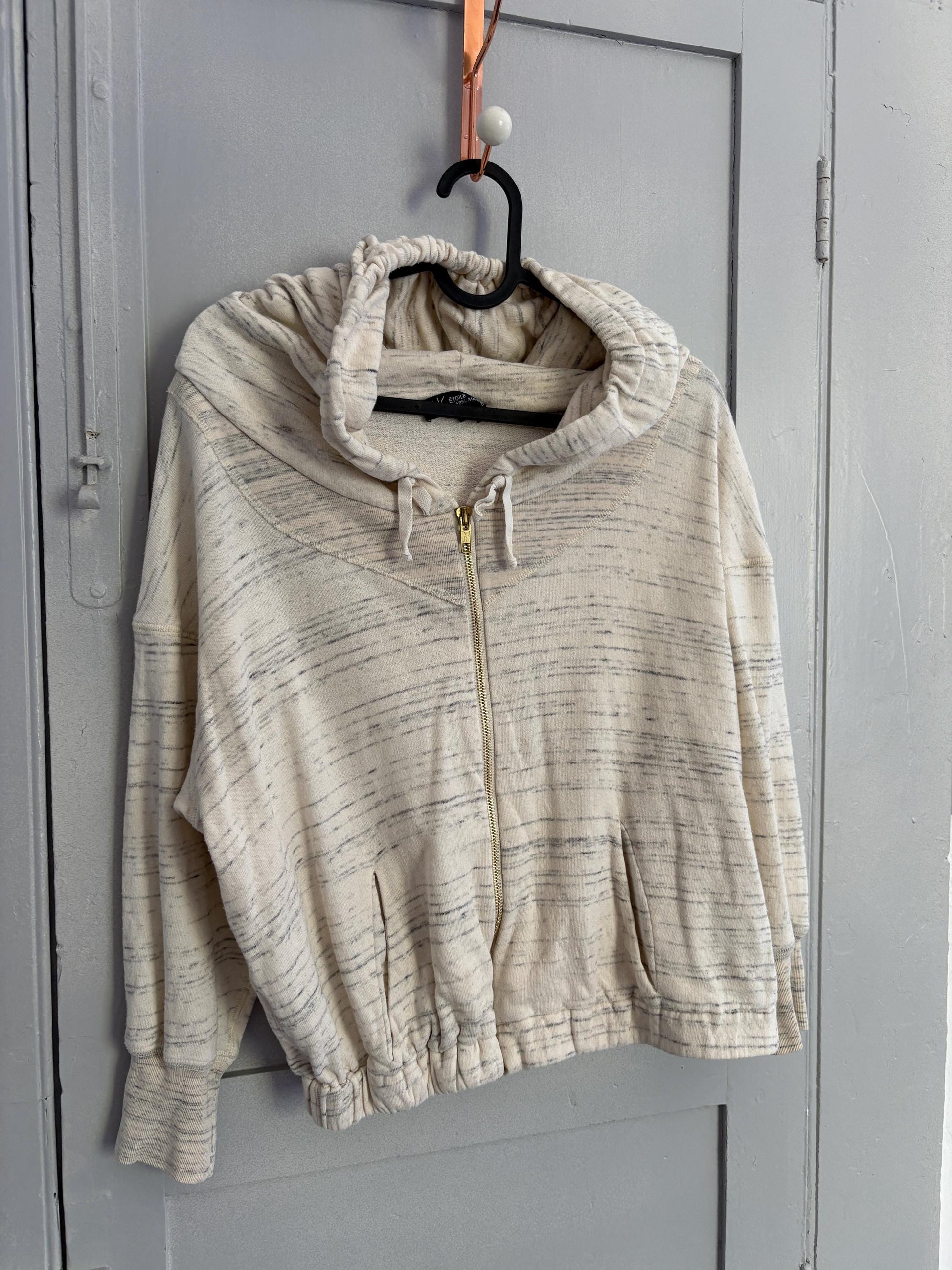 Vintage Isabel Marant hooded vest, White and greyncardigan, French designer clothing, Emily in Paris style