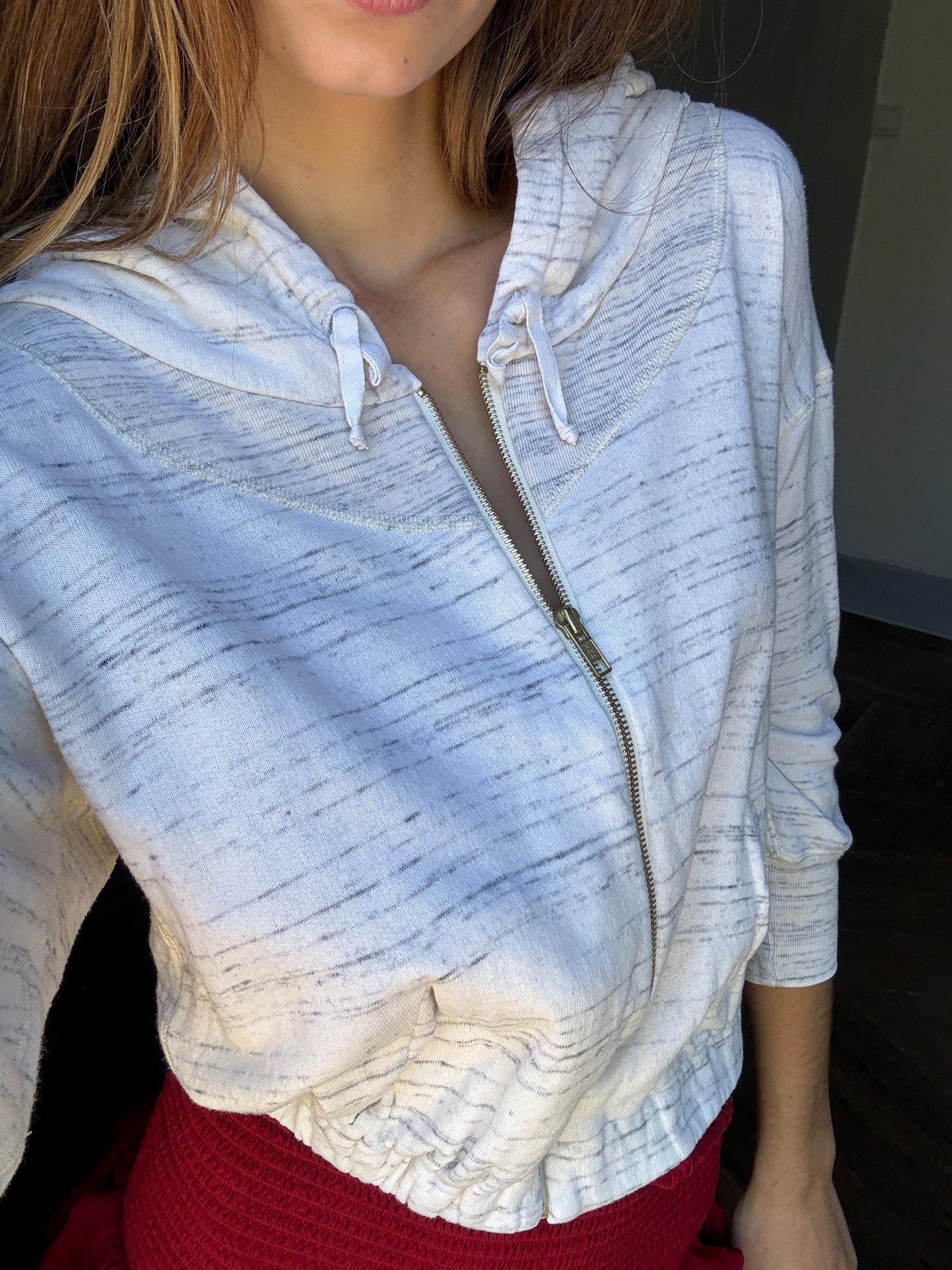 Vintage Isabel Marant hooded vest, White and greyncardigan, French designer clothing, Emily in Paris style