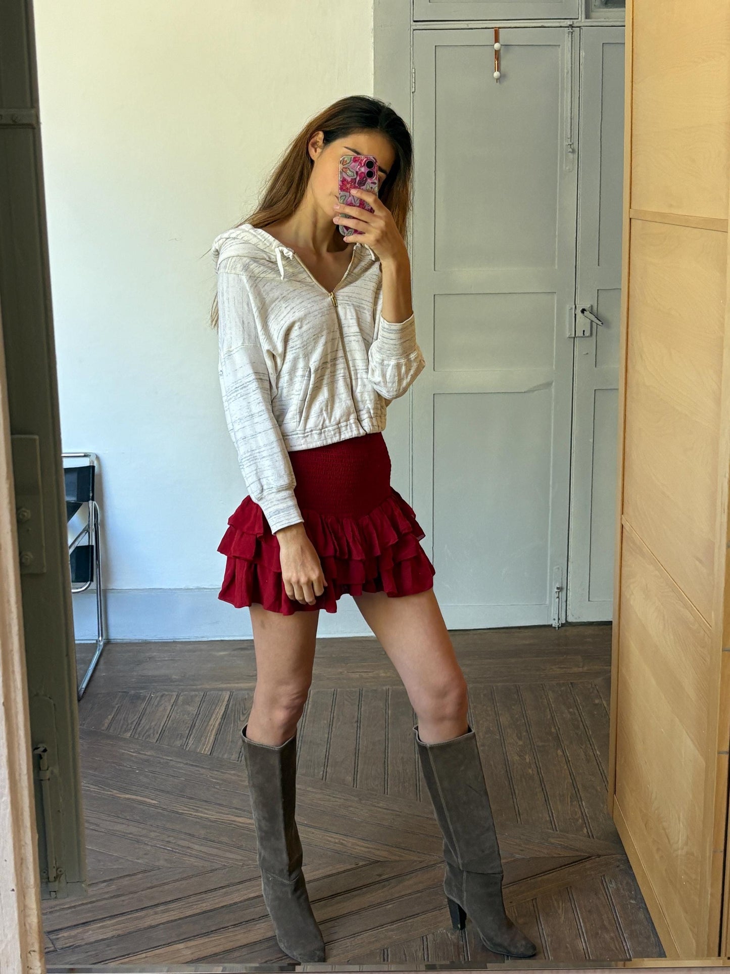 Vintage Isabel Marant hooded vest, White and greyncardigan, French designer clothing, Emily in Paris style