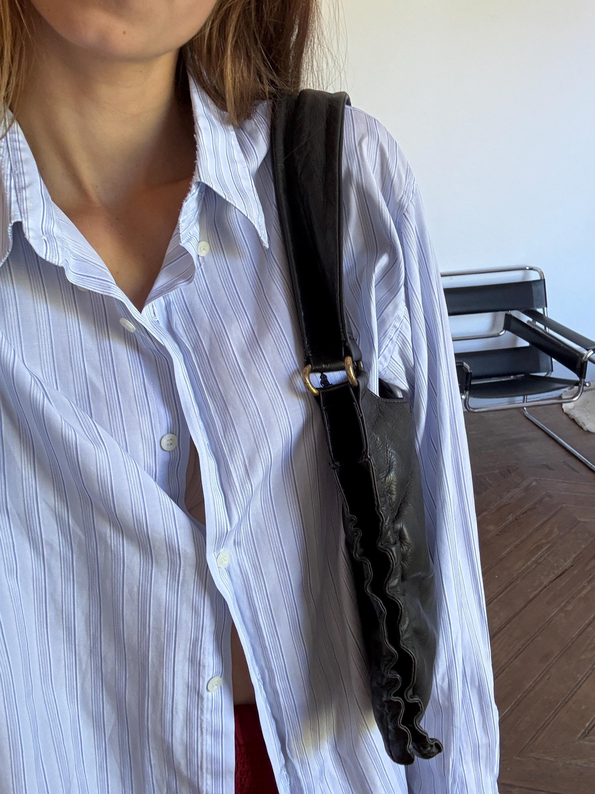 Vintage black leather shoulder bag, Cool Berlin style fashion black woman bag, Aesthetic vintage baguette bag, Scandic fashion