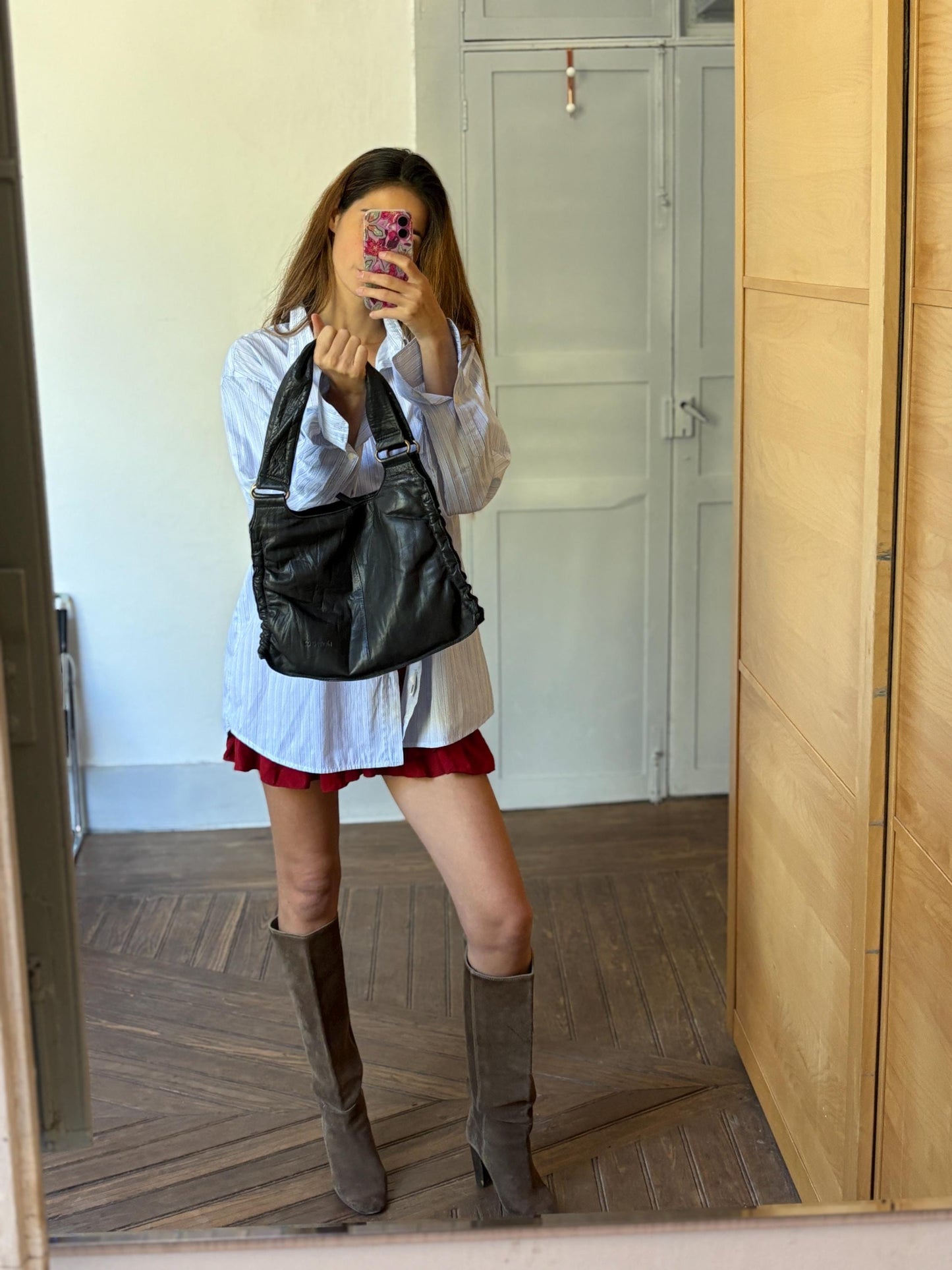 Vintage black leather shoulder bag, Cool Berlin style fashion black woman bag, Aesthetic vintage baguette bag, Scandic fashion