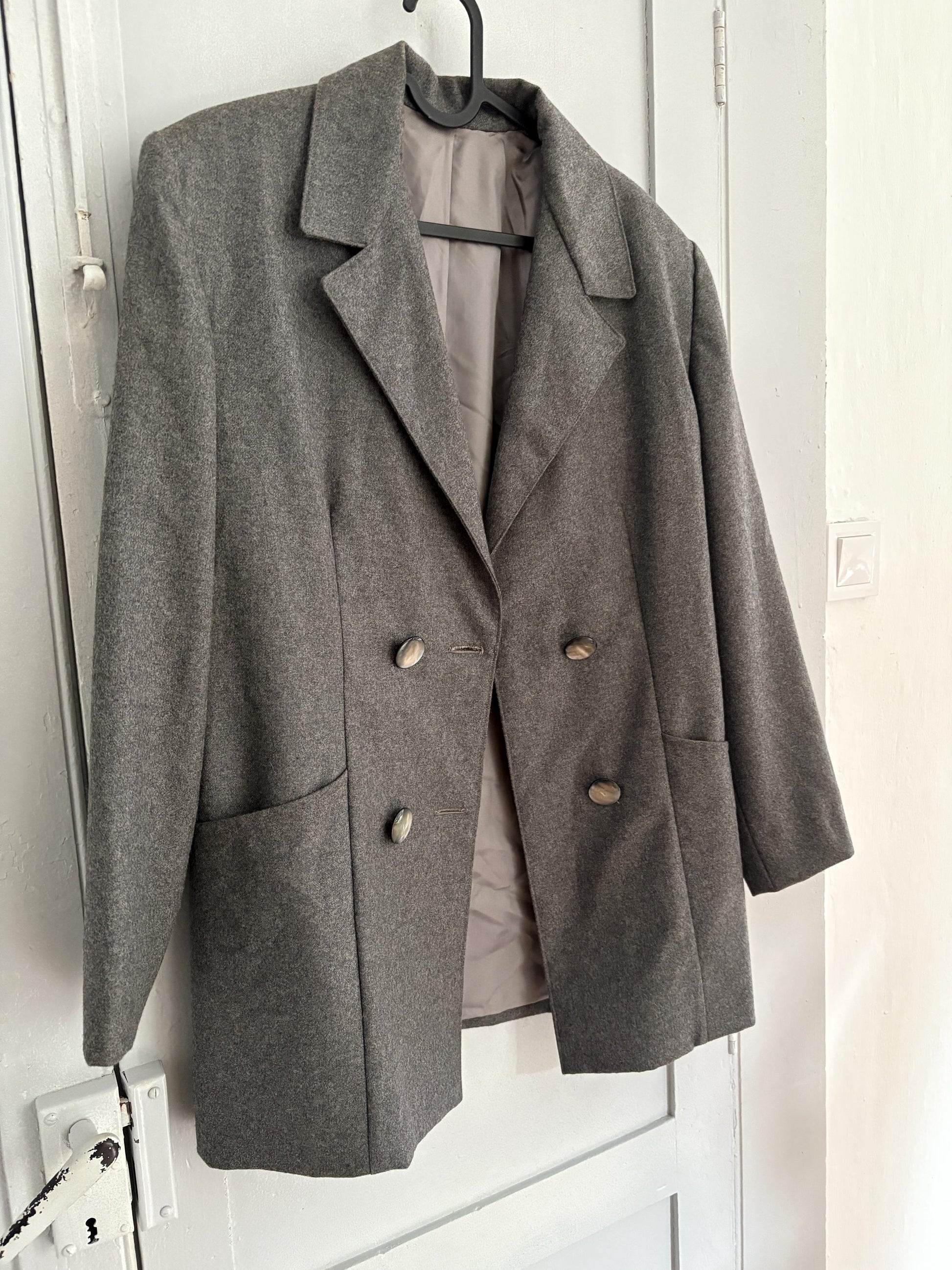 Vintage grey pure wool blazer, Oversized americana