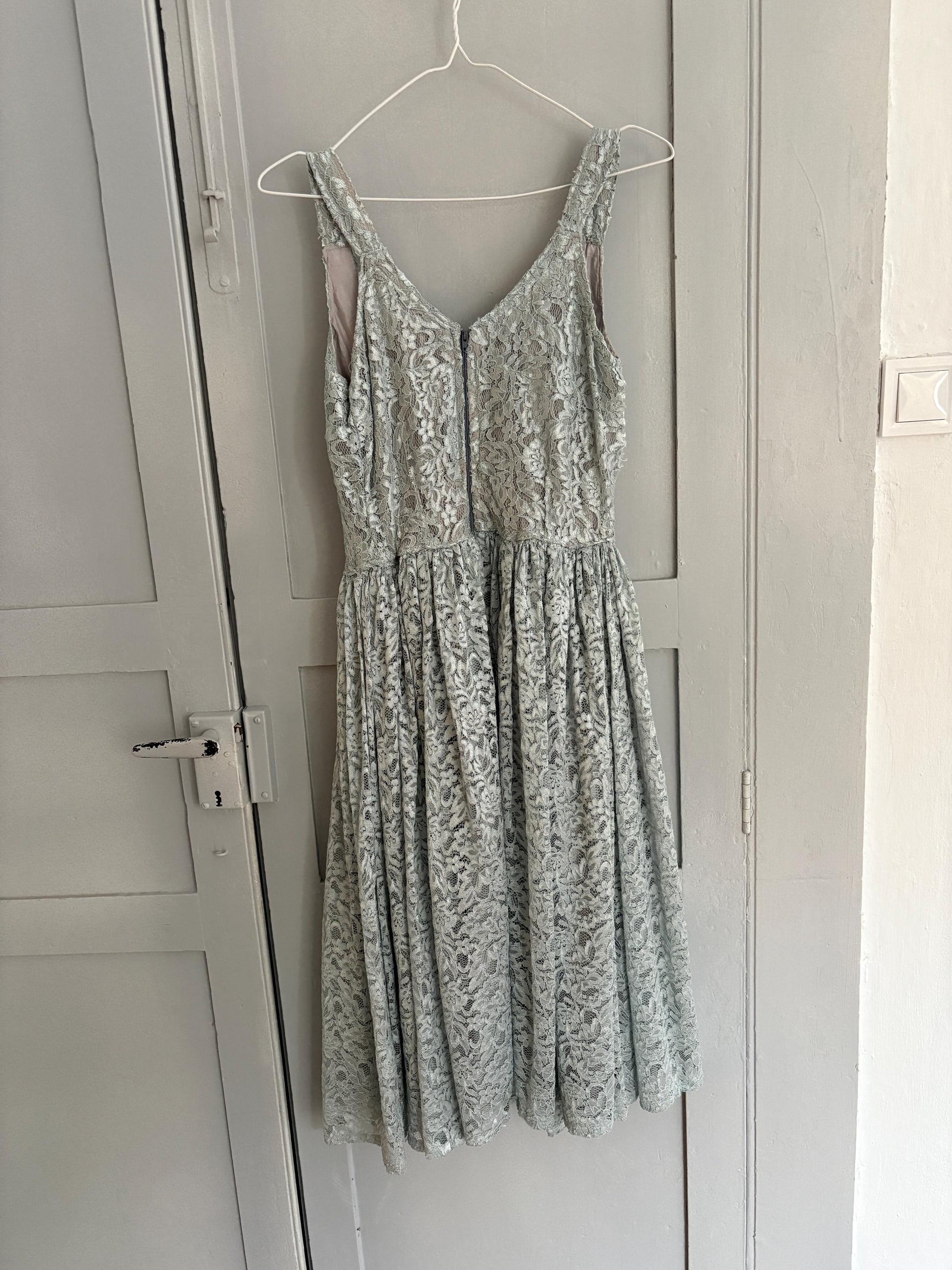 Vintage Handmade pastel blue lace princess dress, Ball gown light blue summer dress, Elegant wedding guest outfit