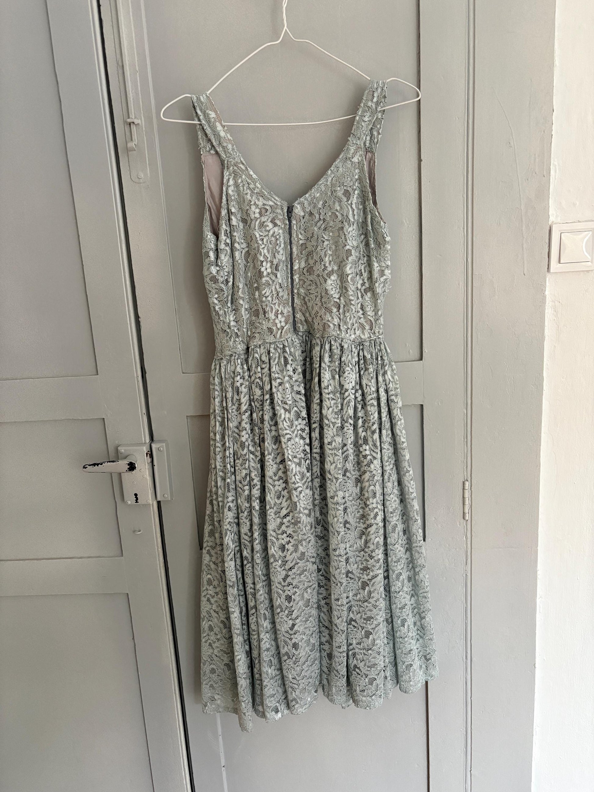 Vintage Handmade pastel blue lace princess dress, Elegant wedding guest outfit