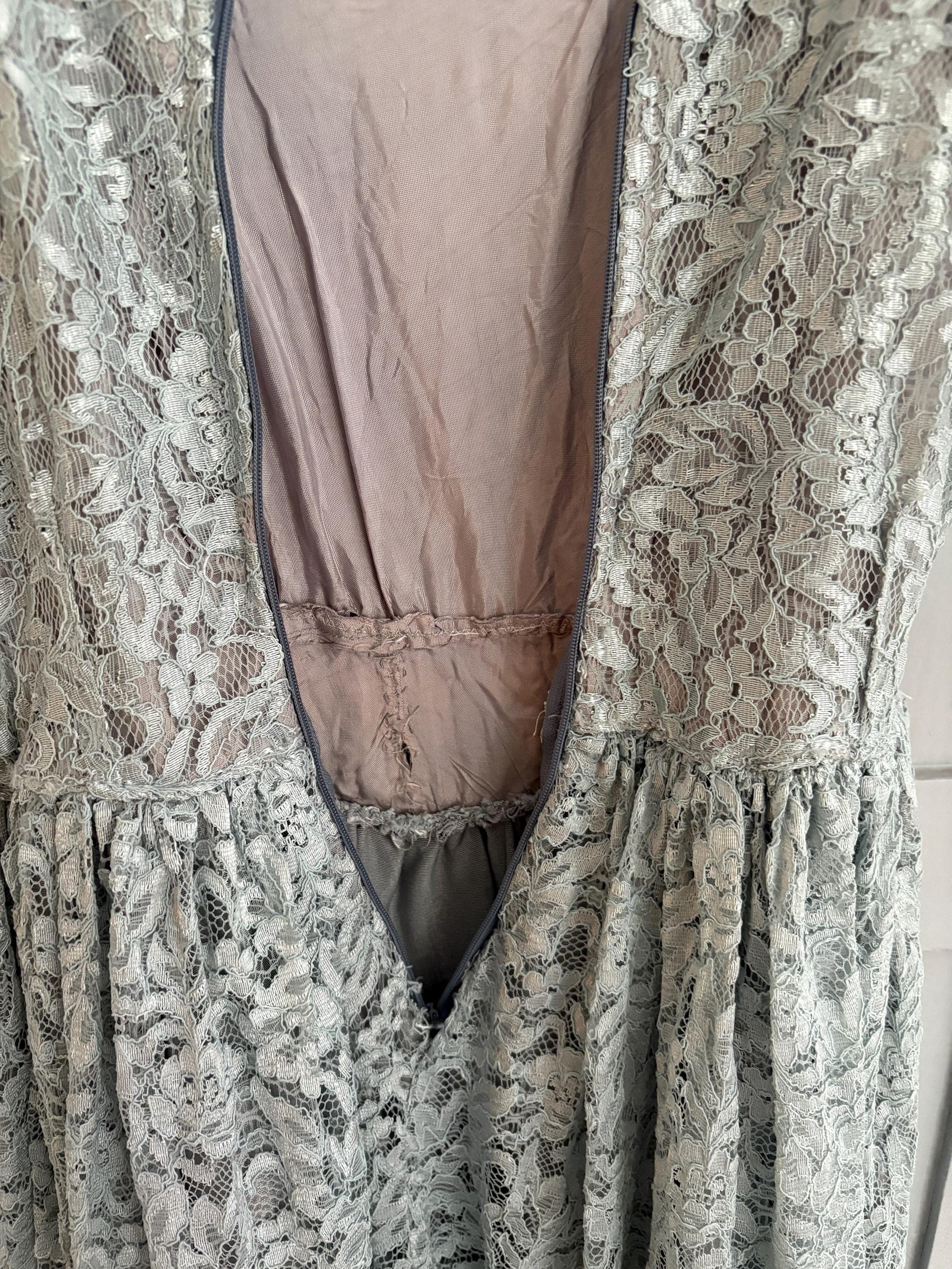 Vintage Handmade pastel blue lace princess dress, Elegant wedding guest outfit